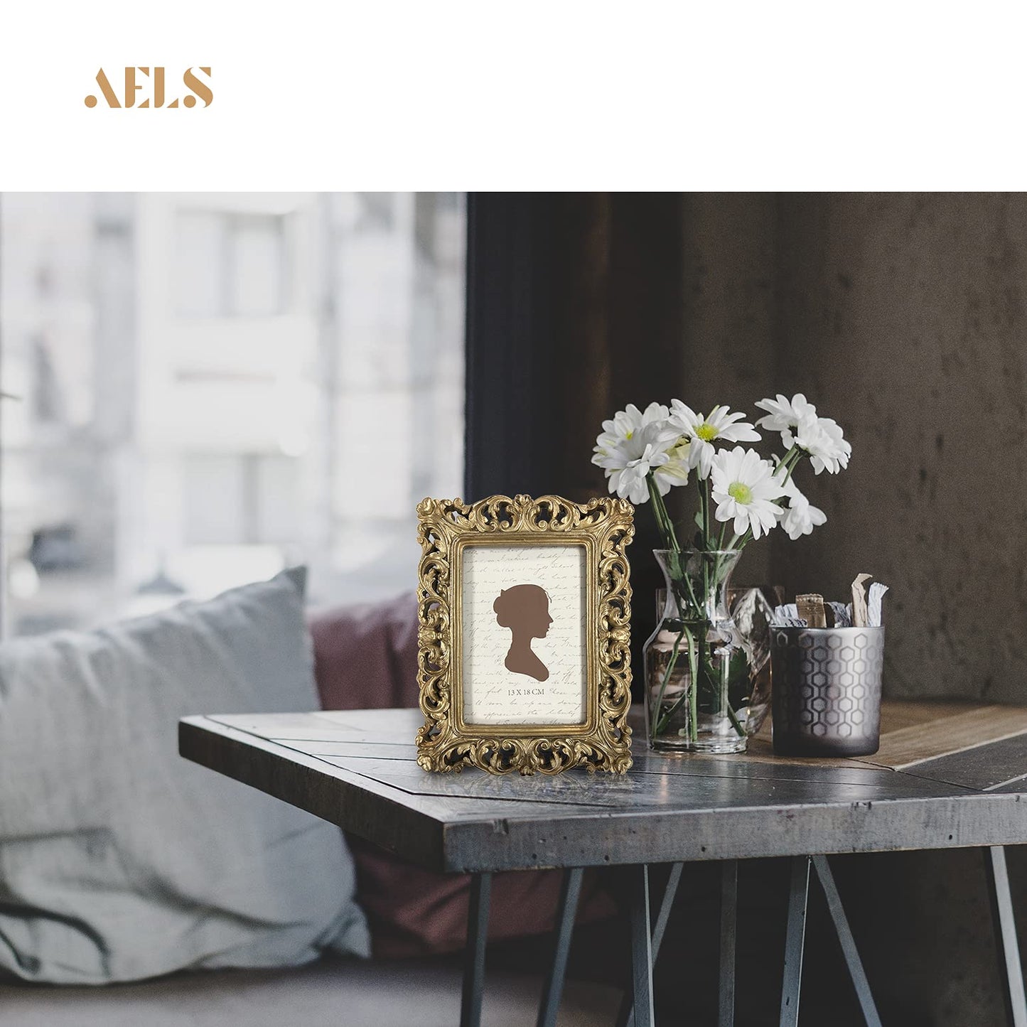 AELS 8x10 Inch Vintage Picture Frame, Elegant Antique Photo Frames with Glass Front, Photo Display, Tabletop Wall Hanging, Gift Ideas, Silver-gold Hollow Pattern