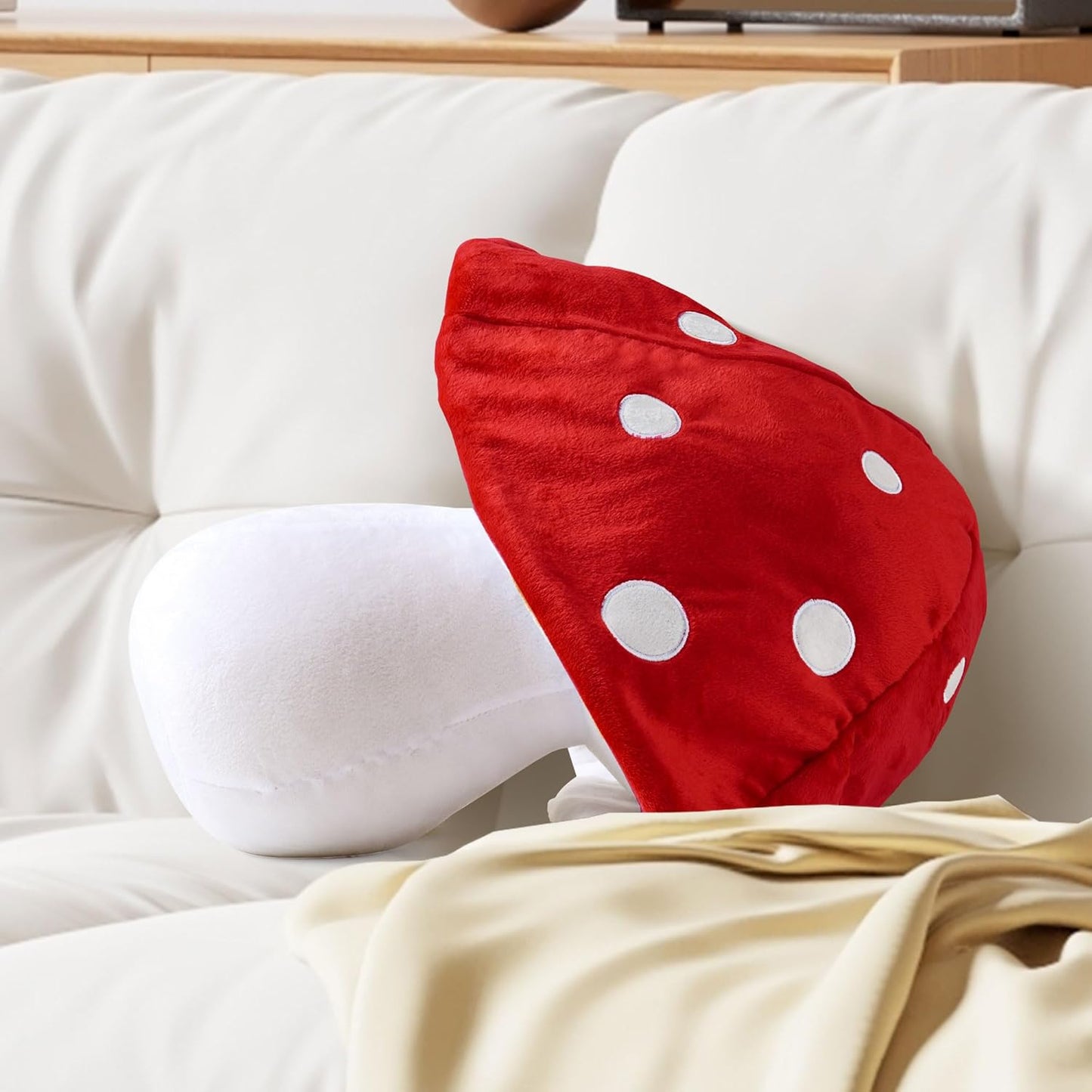 AELS 15.35 Inches Mushroom Pillow, Cute 3D Polka Dot Mushroom Plush, Decorative Throw Pillow for Lover Sofa Couch Living Room Bedroom Decor, Red