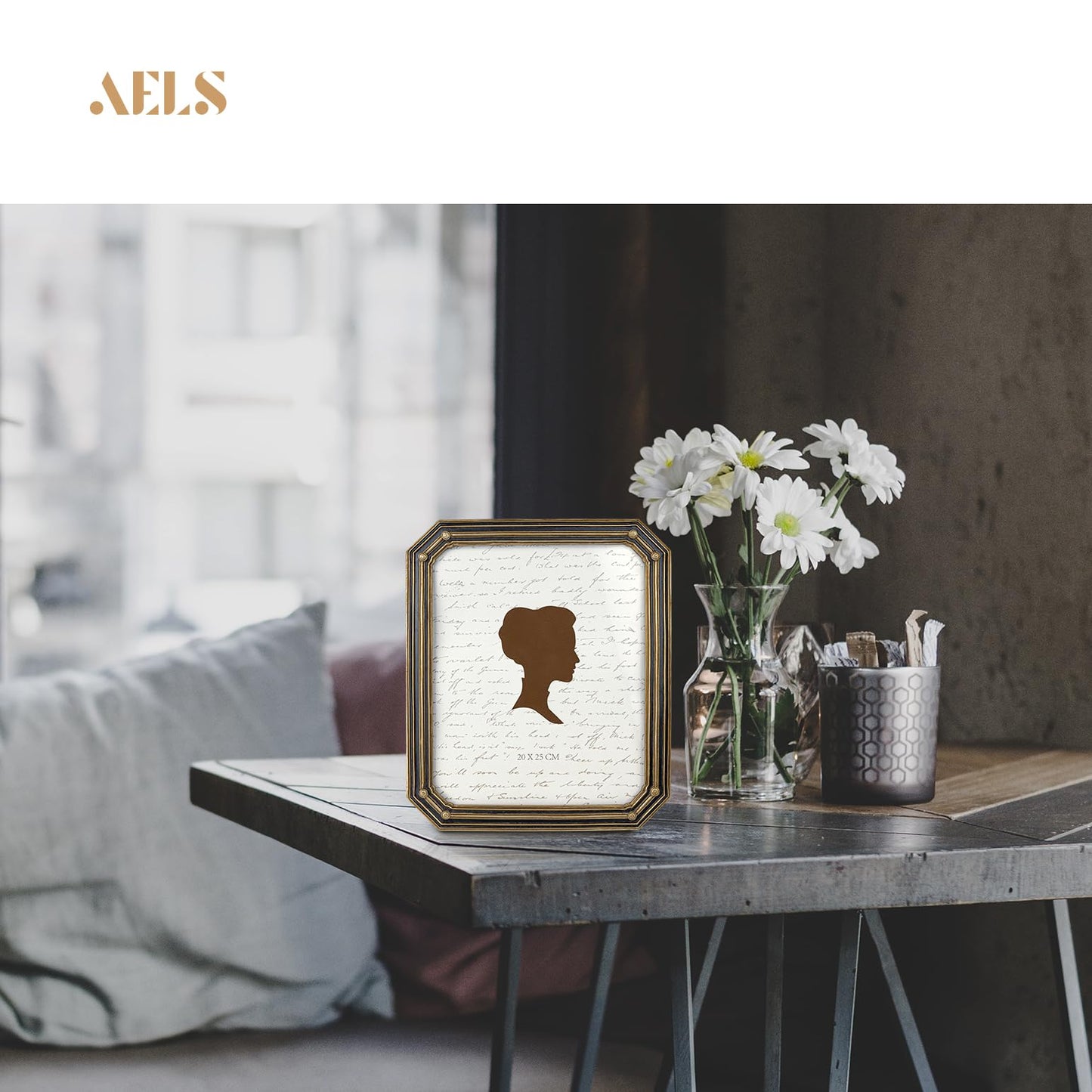 AELS 4x6 Inch Vintage Octagon Picture Frame, Elegant Antique Photo Frames with Glass Front, Photo Display, Tabletop Wall Hanging, Gift Ideas, Gold and Black Polygon