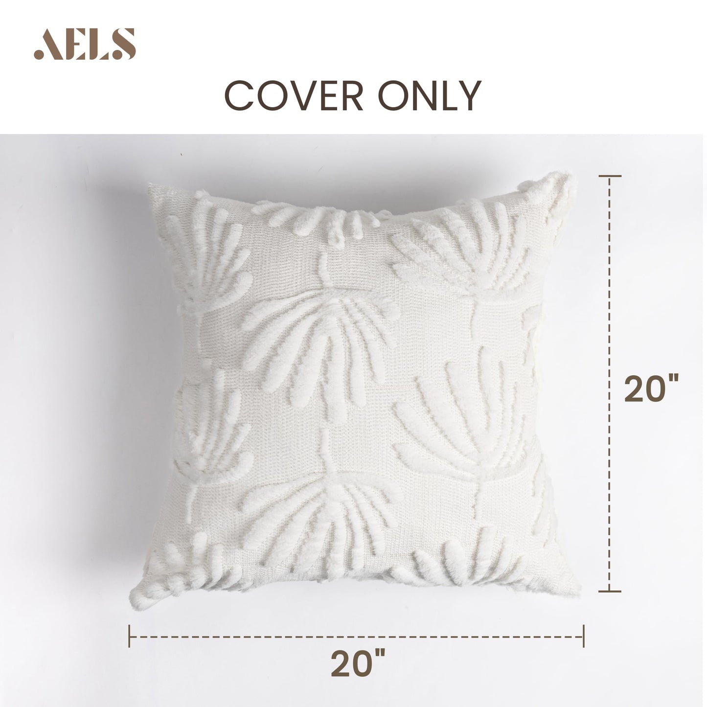 AELS Decorative Throw Pillow Covers 20x20, Set of 2, Modern Farmhouse Fan Palm Leaves Soft Plush Couch Pillow Case for Bed Couch Sofa, Cream White (Covers Only)