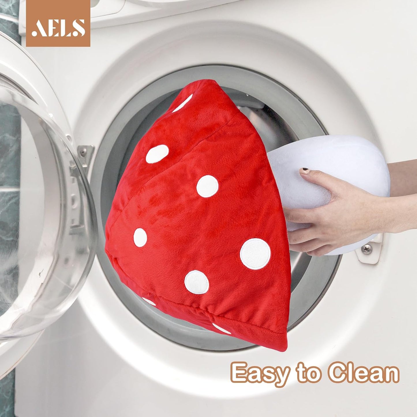 AELS 15.35 Inches Mushroom Pillow, Cute 3D Polka Dot Mushroom Plush, Decorative Throw Pillow for Lover Sofa Couch Living Room Bedroom Decor, Red