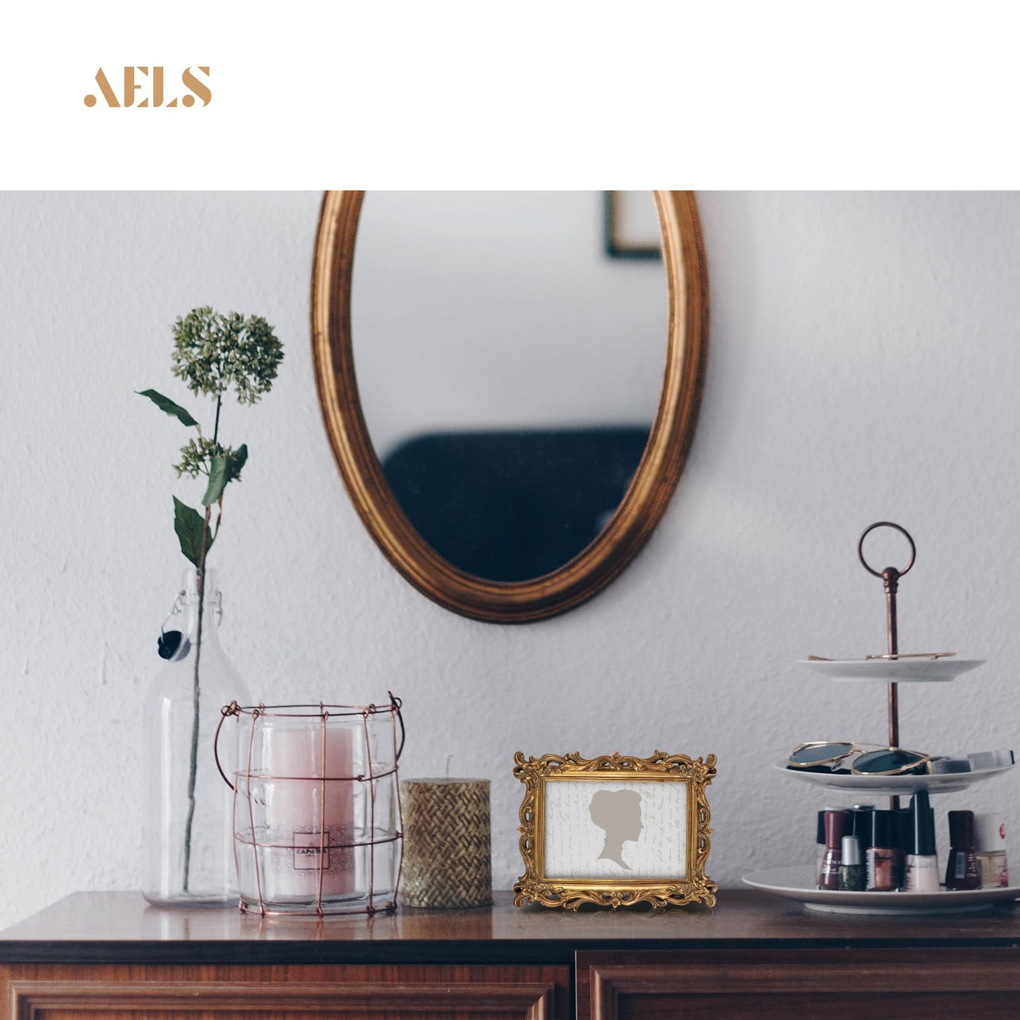 AELS Vintage Picture Frame, Elegant Antique Photo Frames with Glass Front, Photo Display, Tabletop Wall Hanging, Gift Ideas, White Waves (4X6 inch)