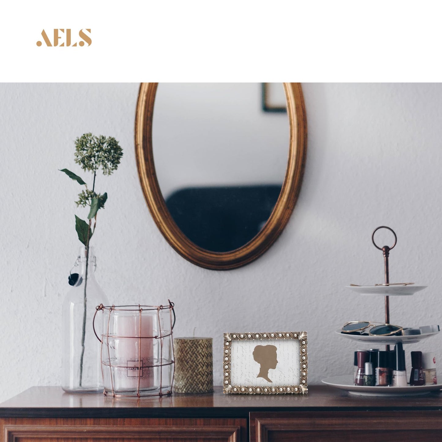 AELS 4x6 Inch Vintage Picture Frame, Elegant Luxury Antique Photo Frames with Glass Front, Photo Display, Tabletop Wall Hanging, Gift Ideas, Pearl Pattern