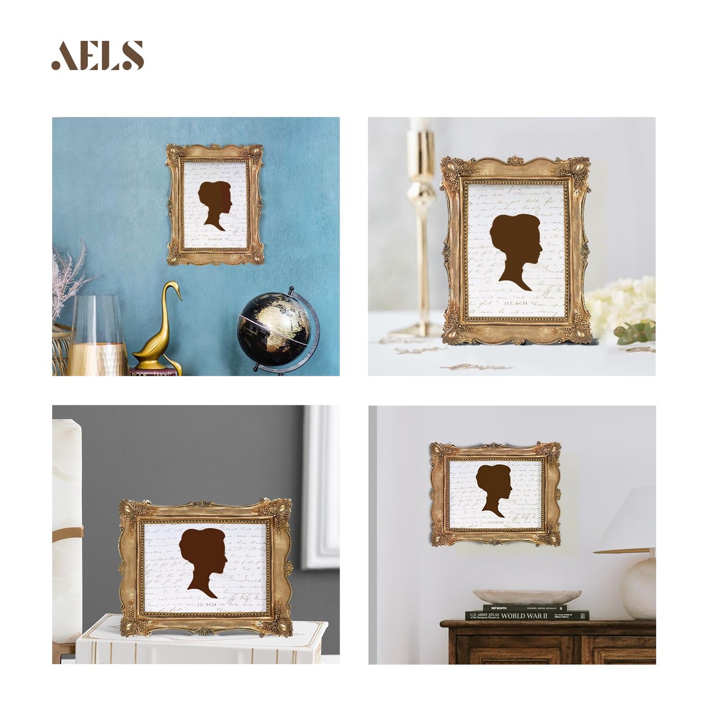AELS 5x7 Inch Vintage Picture Frame, Elegant Antique Photo Frames with Glass Front, Photo Display, Tabletop Wall Hanging, Gift Ideas, Gold and Black