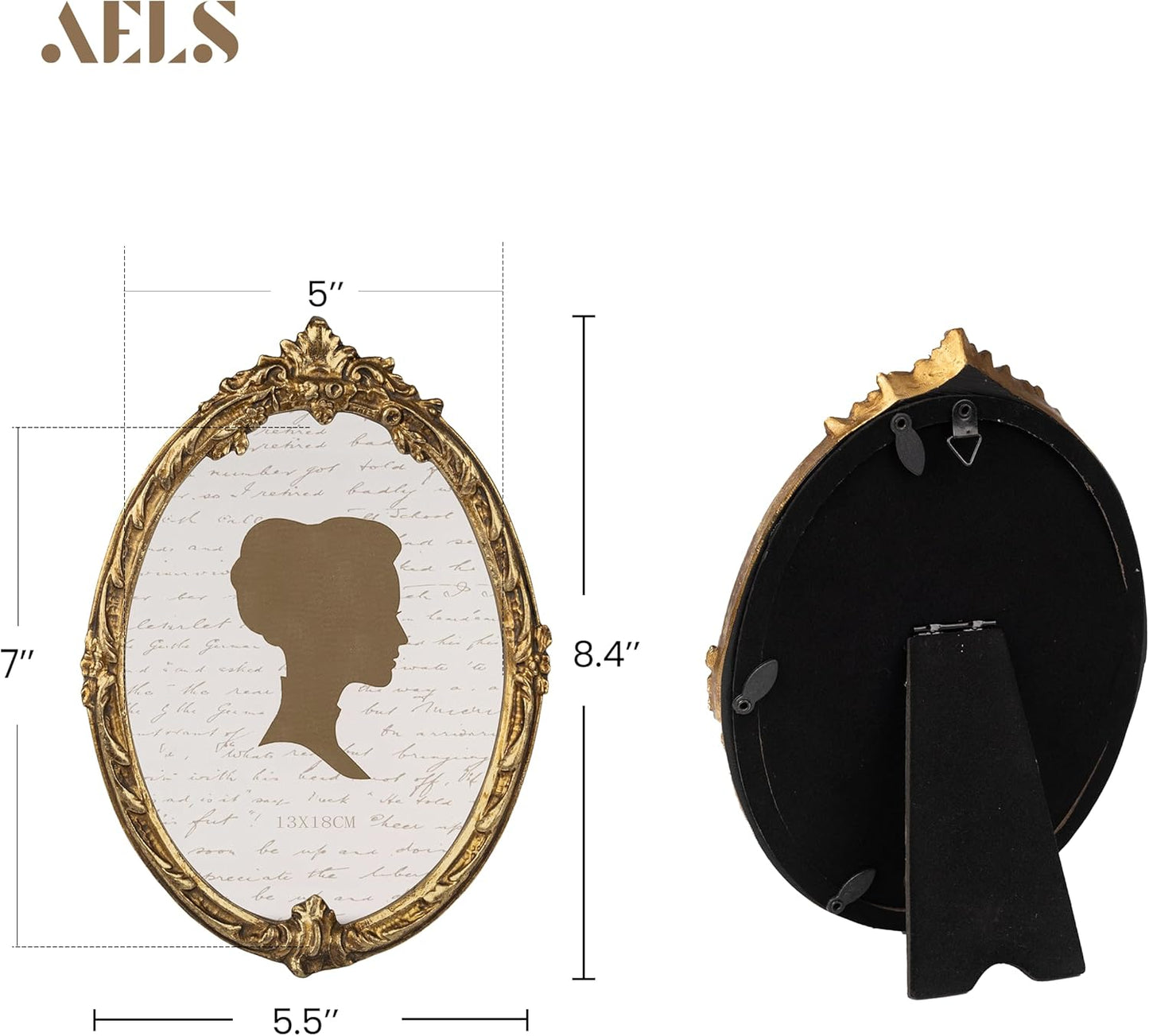 AELS 5x7 Inch Vintage Gold Picture Frame, Elegant Antique Oval Photo Frames with Glass Front, Photo Display, Tabletop Wall Hanging, Gift Ideas