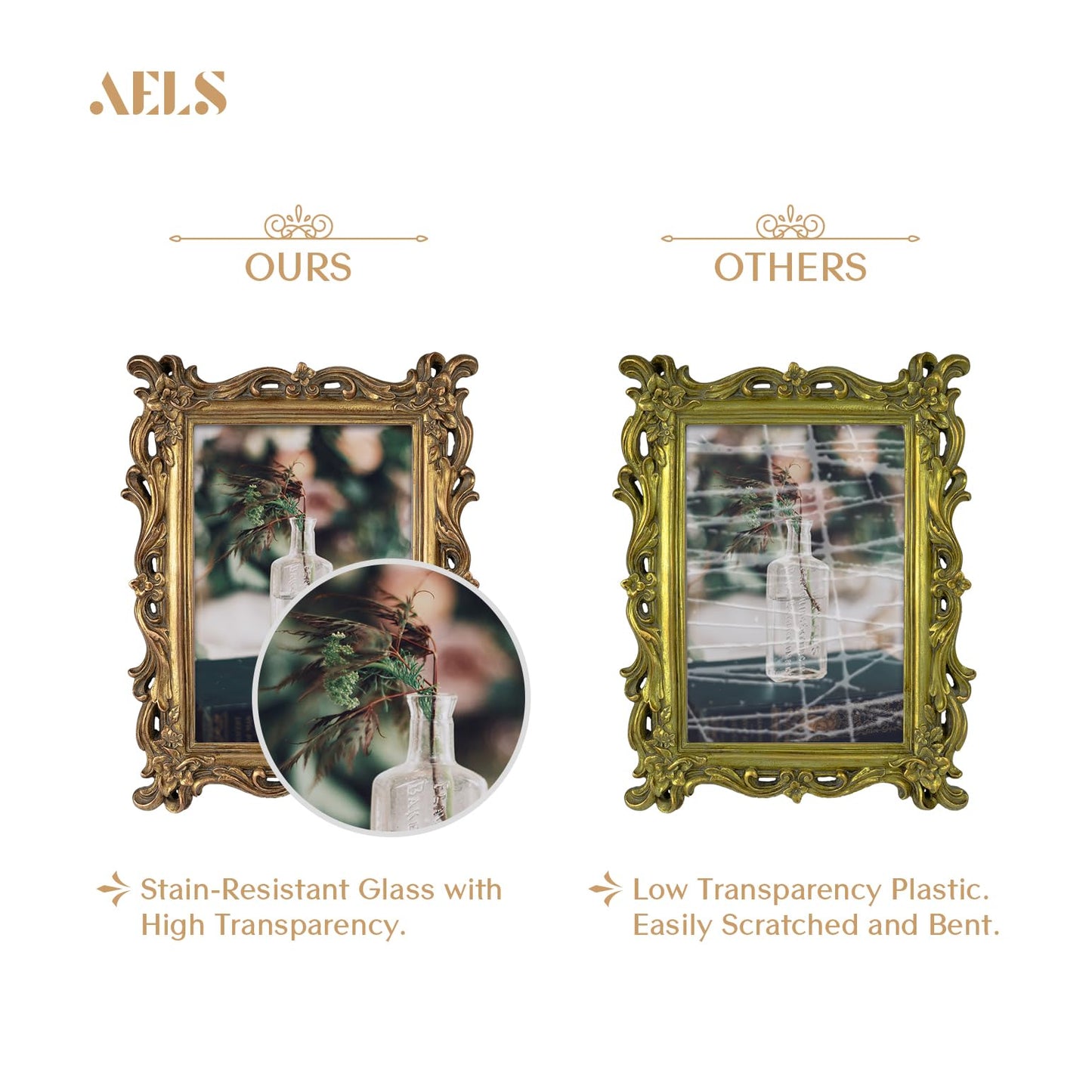 AELS Vintage Picture Frame, Elegant Antique Photo Frames with Glass Front, Photo Display, Tabletop Wall Hanging, Gift Ideas, White Waves (4X6 inch)