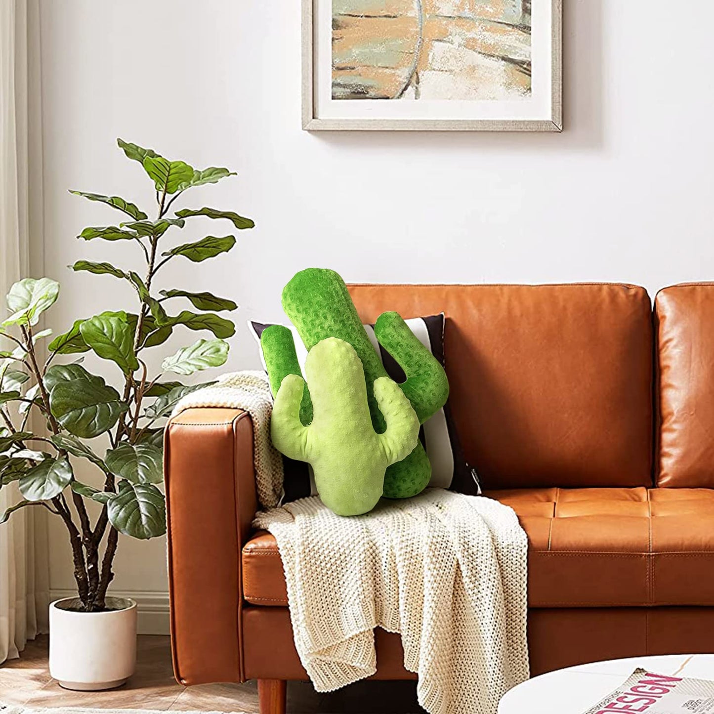 AELS Set of 2 Cactus Decorative Throw Pillows, 22"& 14" Cactus Plush Pillow Set, 3D Office Nap Pillow, Cute Succulent Throw Pillow for Nursery Bedroom Room Decor, Blue Green & Sage Green