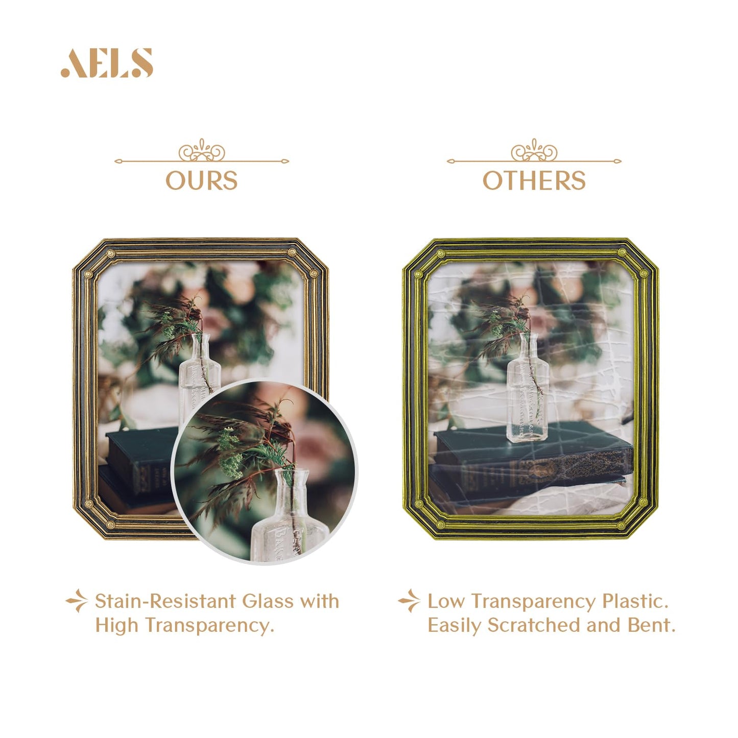 AELS 4x6 Inch Vintage Octagon Picture Frame, Elegant Antique Photo Frames with Glass Front, Photo Display, Tabletop Wall Hanging, Gift Ideas, Gold and Black Polygon