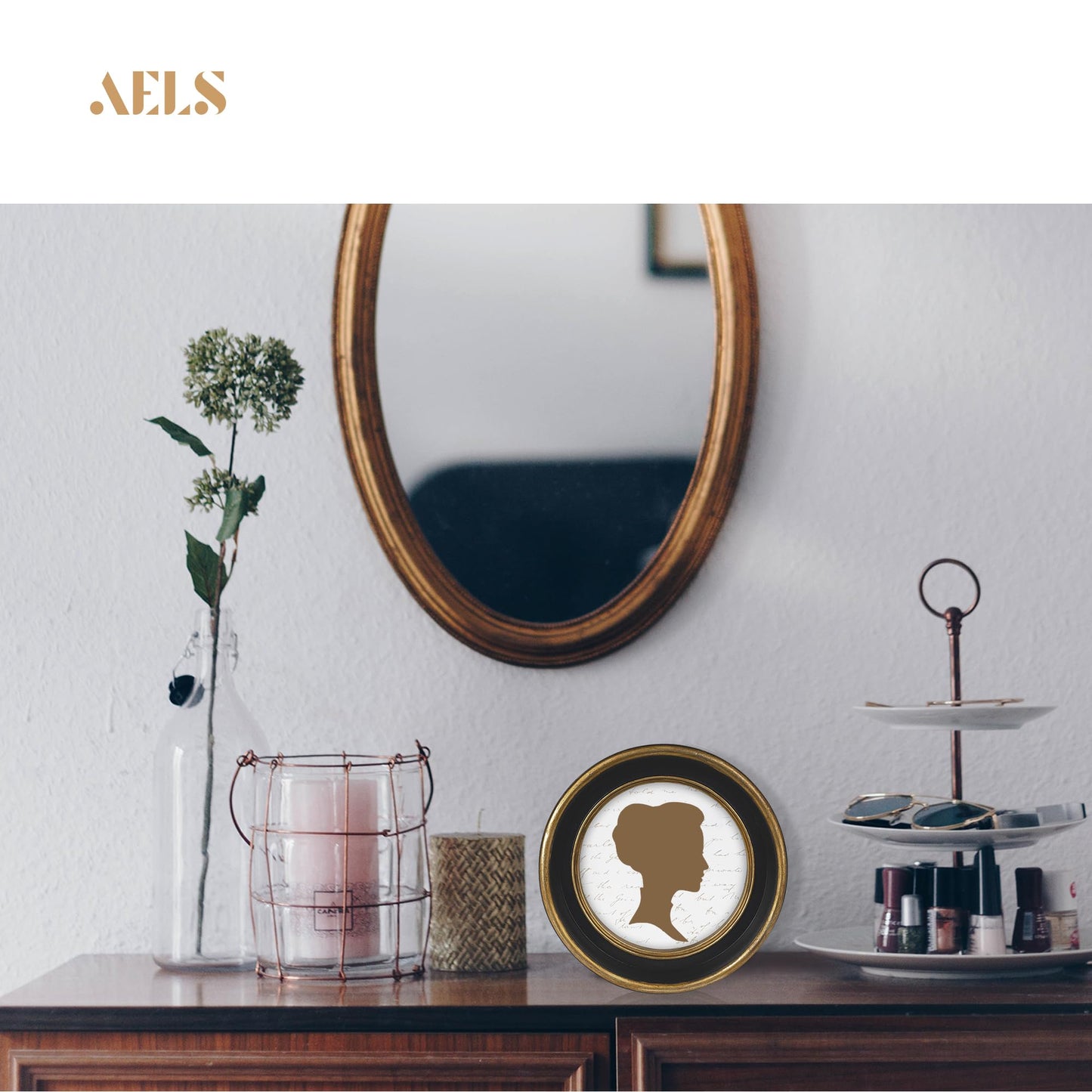 AELS 2.5x3.5 Inch Small Wallet Size Vintage Picture Frame, Elegant Antique Mini Photo Frames with Glass Front, Photo Display, Tabletop Wall Hanging, Gift Ideas, Black Oval with Gold Trim