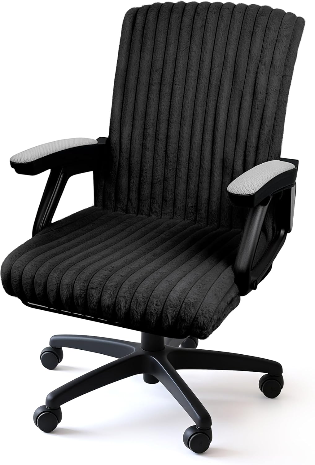 AELS Faux Fur Striped Office Chair Cover, Desk Chair Cover Computer Office Chair Covers - Fits Desk Chair/Armchair, Soft Breathable Fabric - Washable & Removable for Home & Office, Cream White