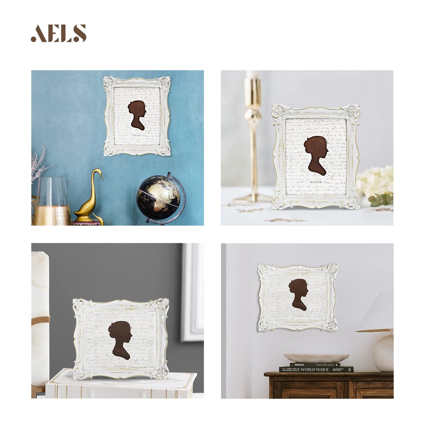 AELS 5x7 Inch Vintage Picture Frame, Elegant Antique Photo Frames with Glass Front, Photo Display, Tabletop Wall Hanging, Gift Ideas, Off White