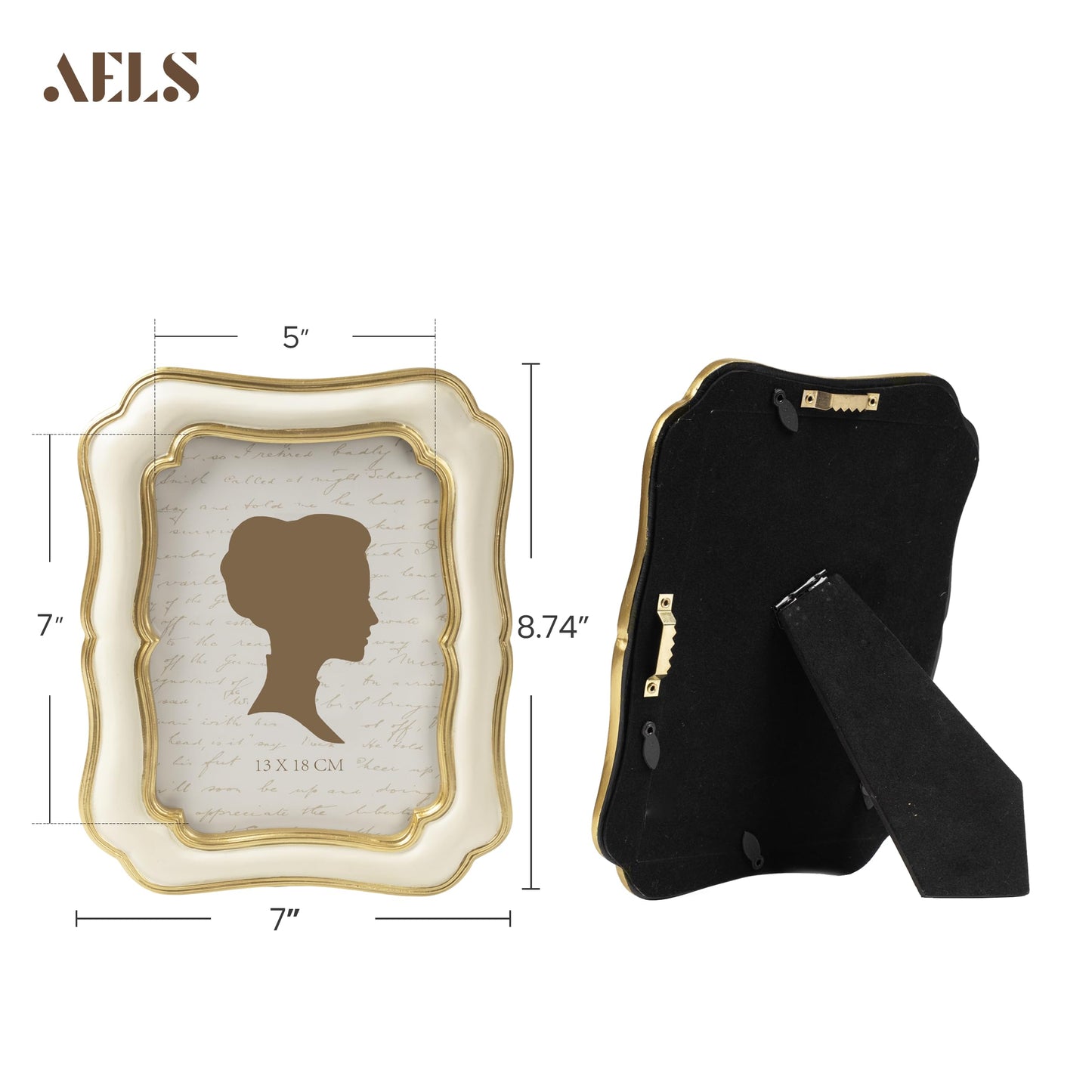 AELS 5x7 Inch White Gold Scalloped Vintage Picture Frame, Elegant Antique Photo Frames with Glass Front for Wedding, Photo Display, Tabletop Wall Hanging, Gift Ideas