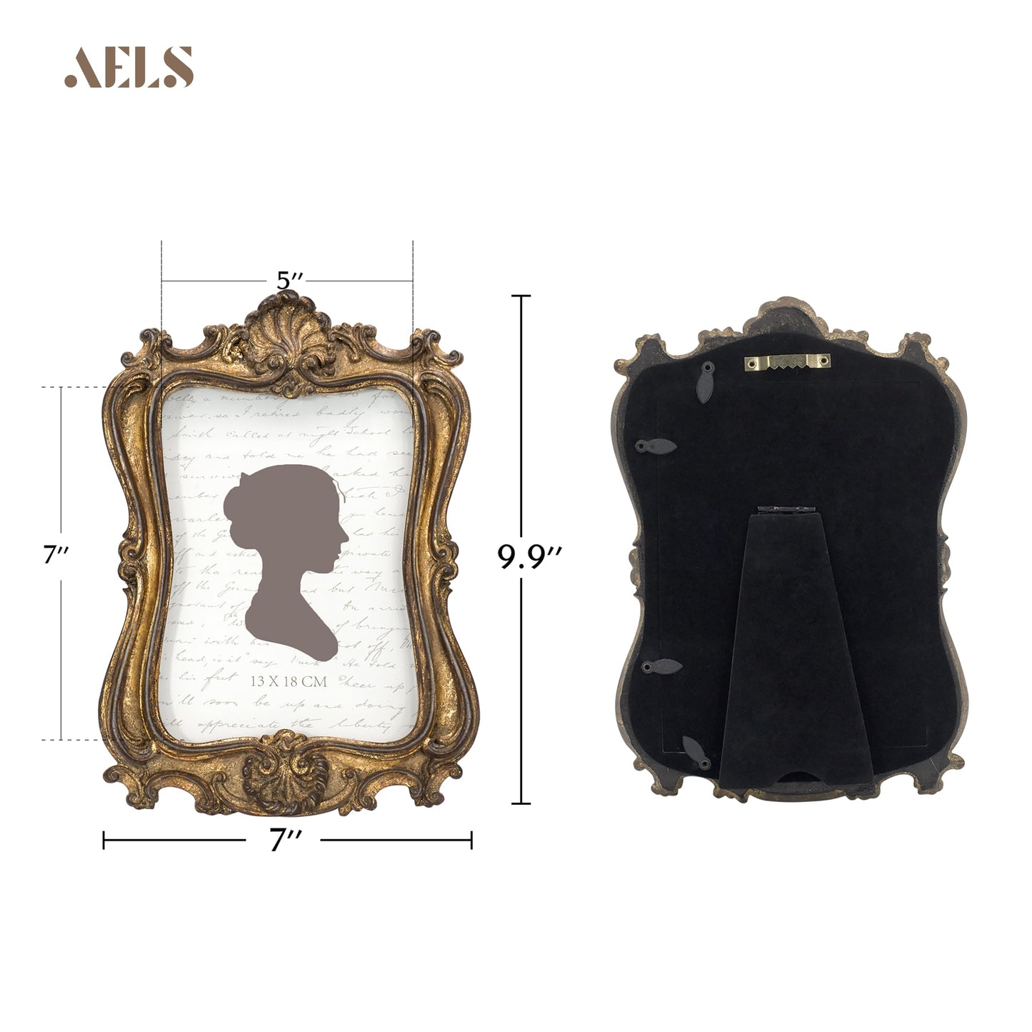 AELS 5x7 Inch Vintage Picture Frame, Elegant Antique Photo Frames with Glass Front, Photo Display, Tabletop Wall Hanging, Gift Ideas