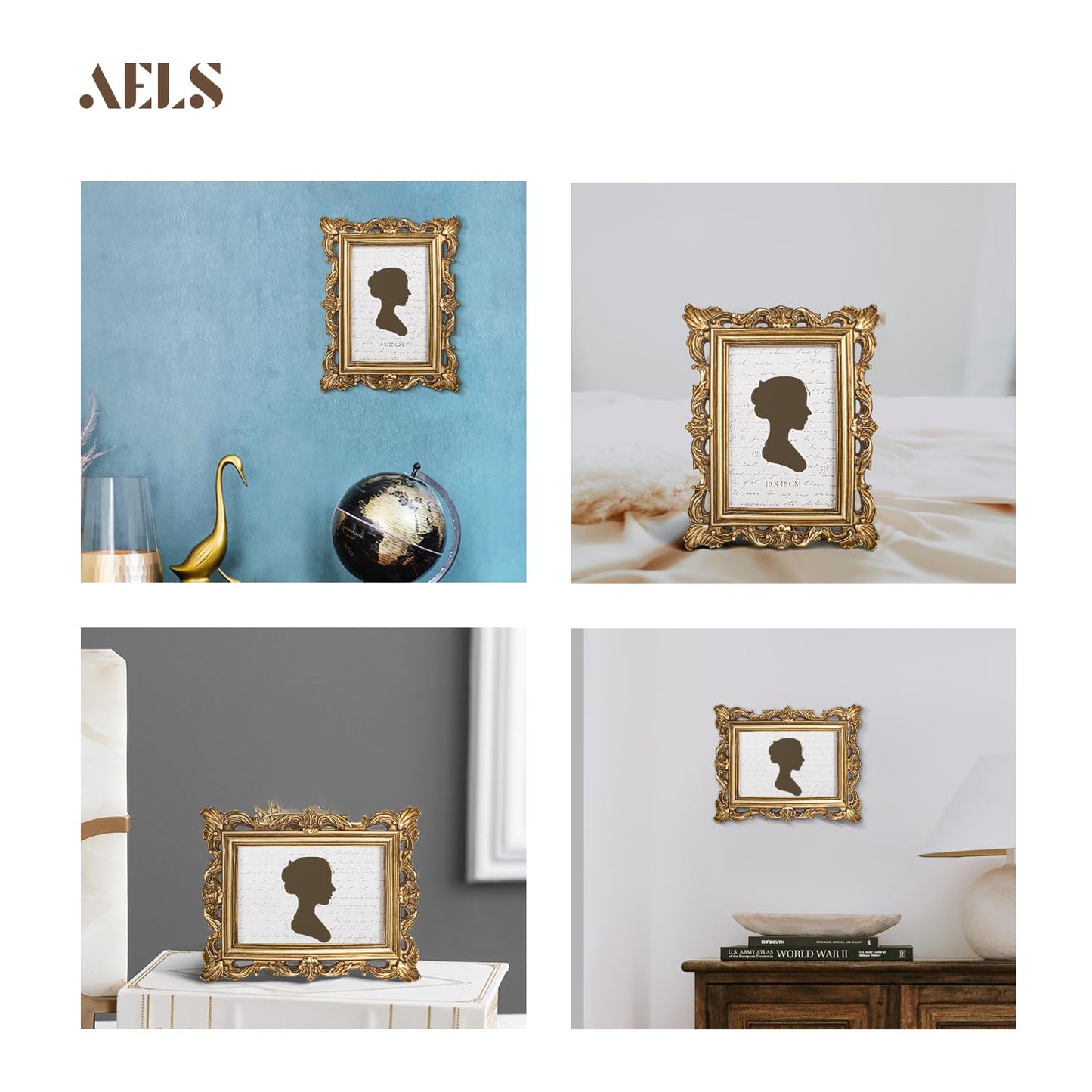 AELS 4x6 Inch Vintage Picture Frame, Elegant Antique Photo Frames with Glass Front, Photo Display, Tabletop Wall Hanging, Gift Ideas
