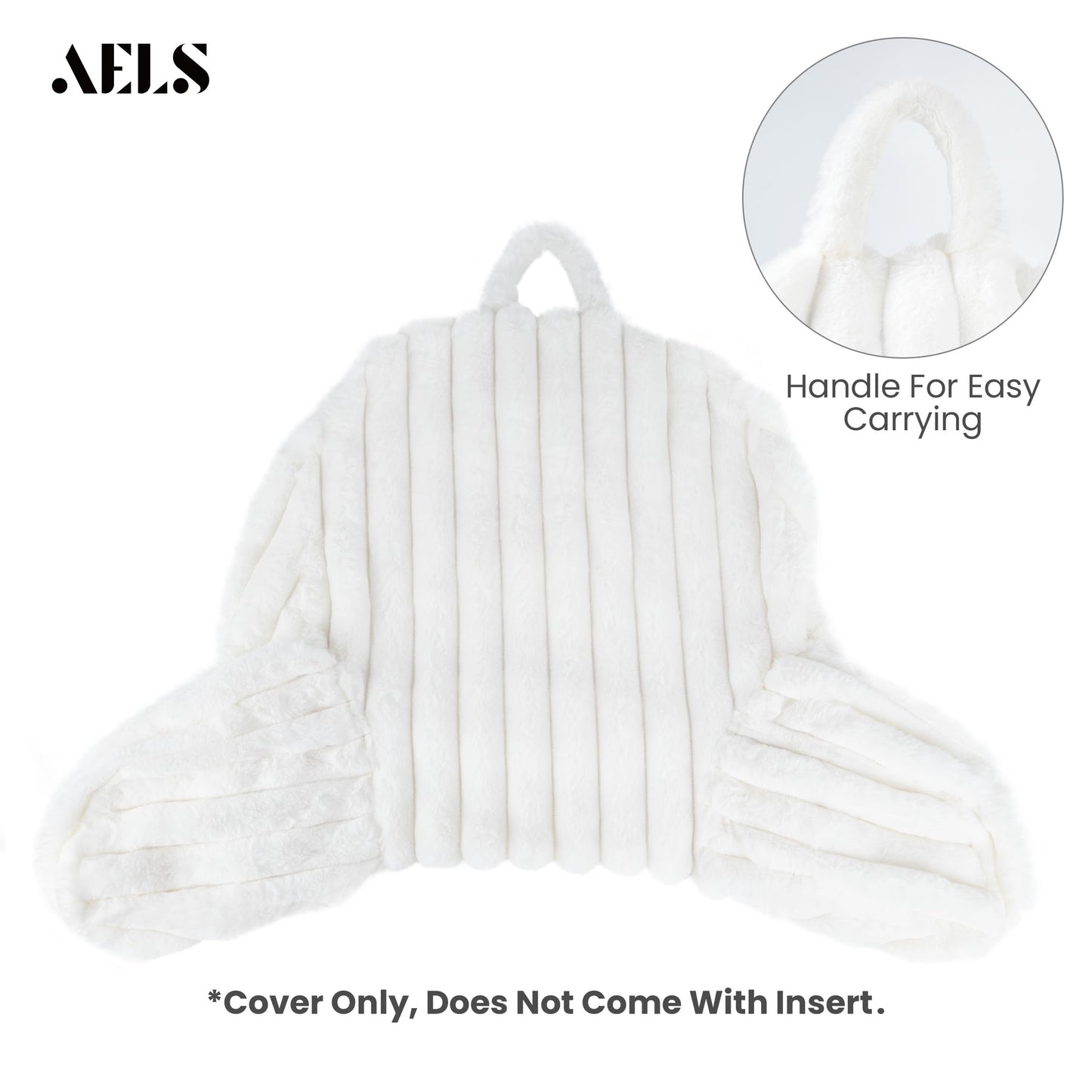 AELS Large Reading Pillow Replacement Cover with Arms and Pockets (Cover ONLY), 18" Soft Faux Fur Striped Backrest Pillow Cover Fits Standard Size Reading Pillows, Cream White