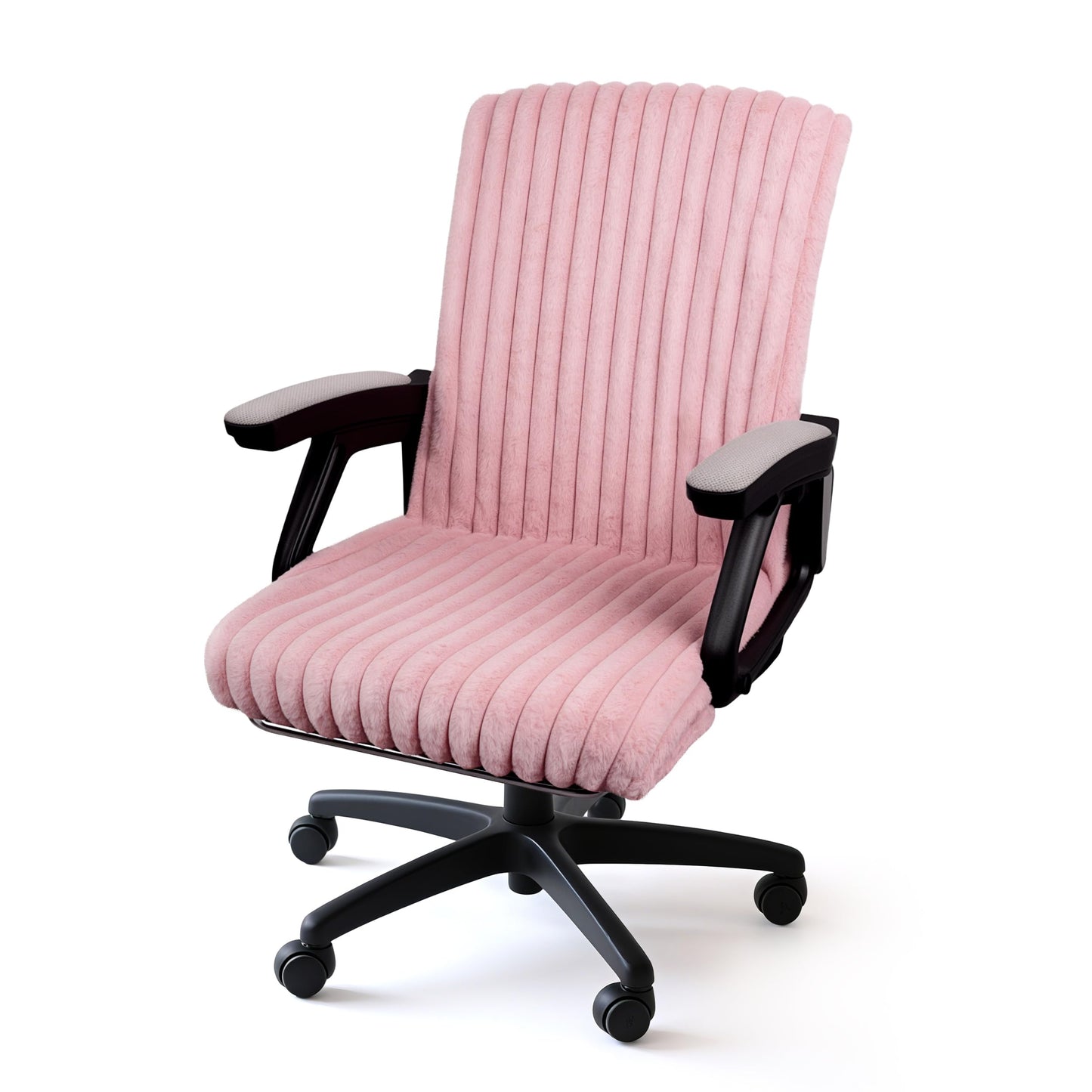 Faux Fur Office Chair Cover with Zipper, Desk Chair Slipcover Pink | Soft Breathable Faux Fur Office Chair Cover with Zipper, Removable Washable Cover for Home & Office, Fits Desk Chair/Armchair