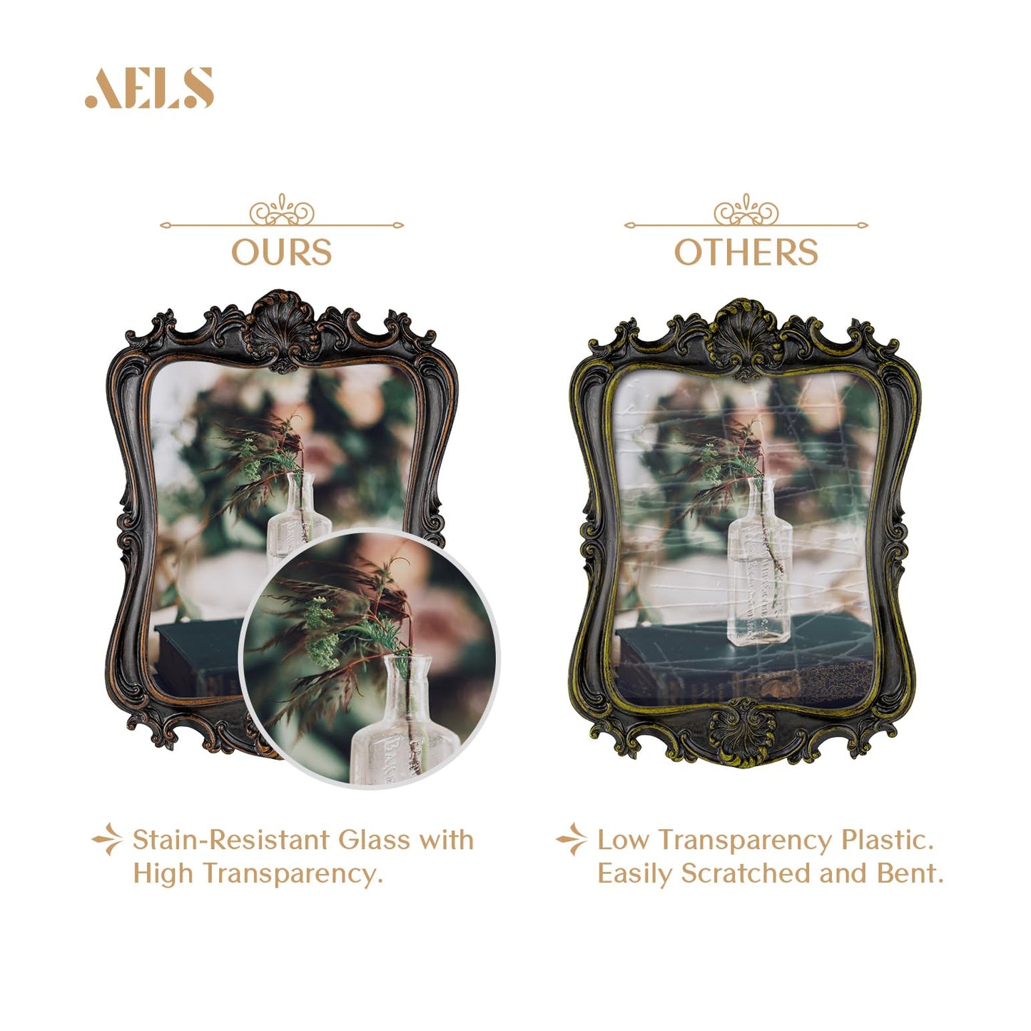 AELS 5x7 Inch Vintage Picture Frame, Elegant Antique Photo Frames with Glass Front, Photo Display, Tabletop Wall Hanging, Gift Ideas