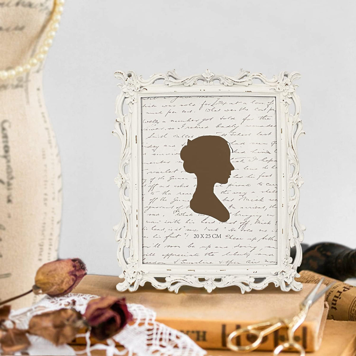 AELS 8x10 Inch Vintage Picture Frame, Elegant Antique Photo Frames with Glass Front, Photo Display, Tabletop Wall Hanging, Gift Ideas, Off White