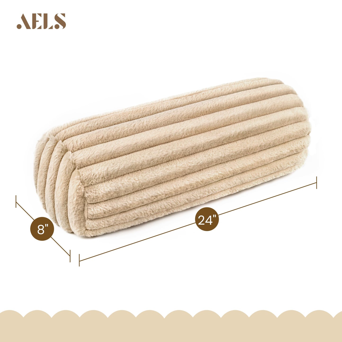 AELS Faux Fur Striped Cylinder Pillows Set of 2, 8" x 24" Decorative Modern Bolster Pillows with Removable Washable Cover & Insert, Body Pillow for Couch Bed, Living Room Bedroom Nursery Decor, White