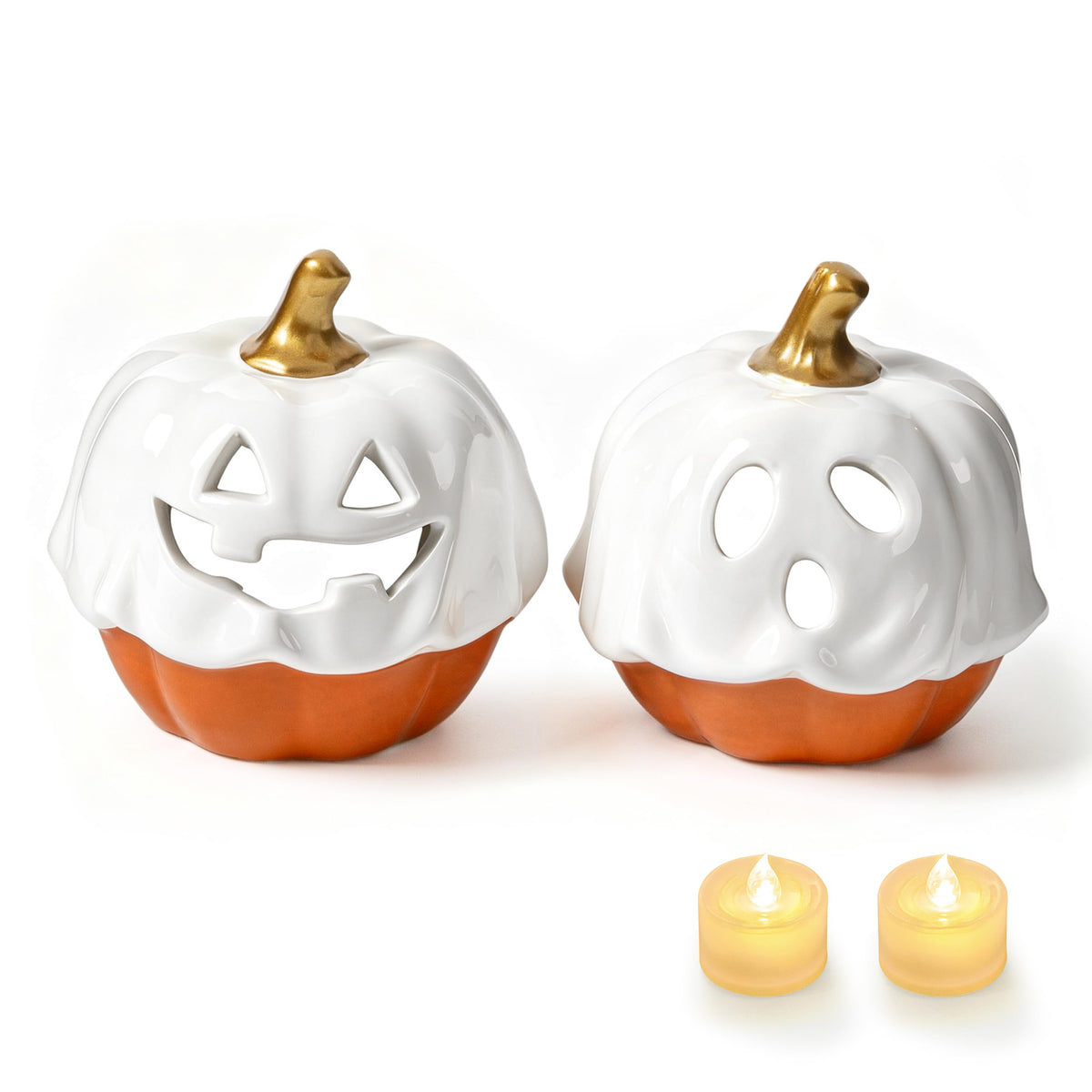 AELS Ceramic Ghost Candle Holder Set of 3, Halloween Tea Light Decor