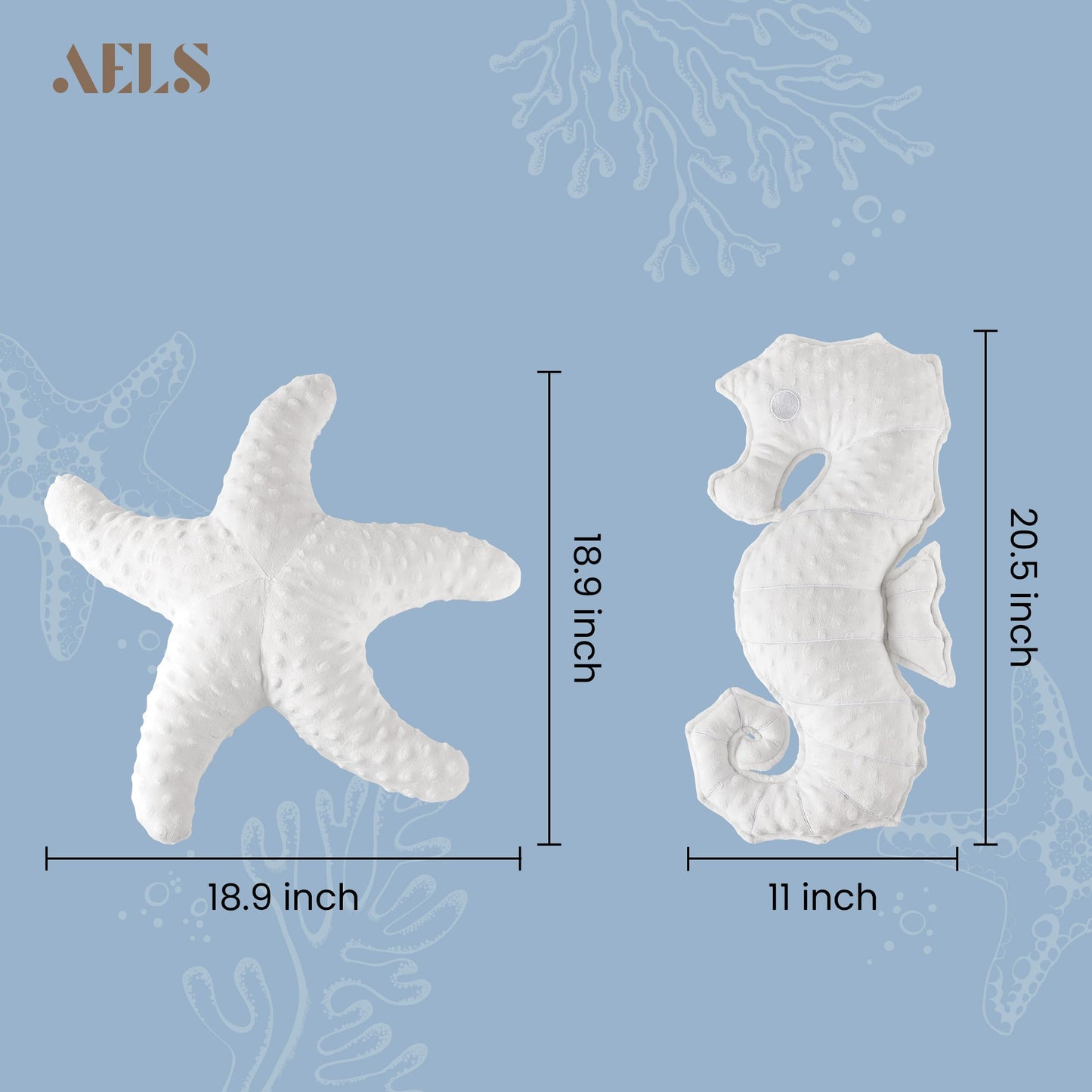 AELS Coastal Throw Pillows Set of 2, Starfish Shell Pillows, Beach Ocean Nautical Themed Smooth Soft Minky Decorative Throw Pillows, Cute Pillow for Couch Sofa Bed Living Room Bedroom Nursery, White