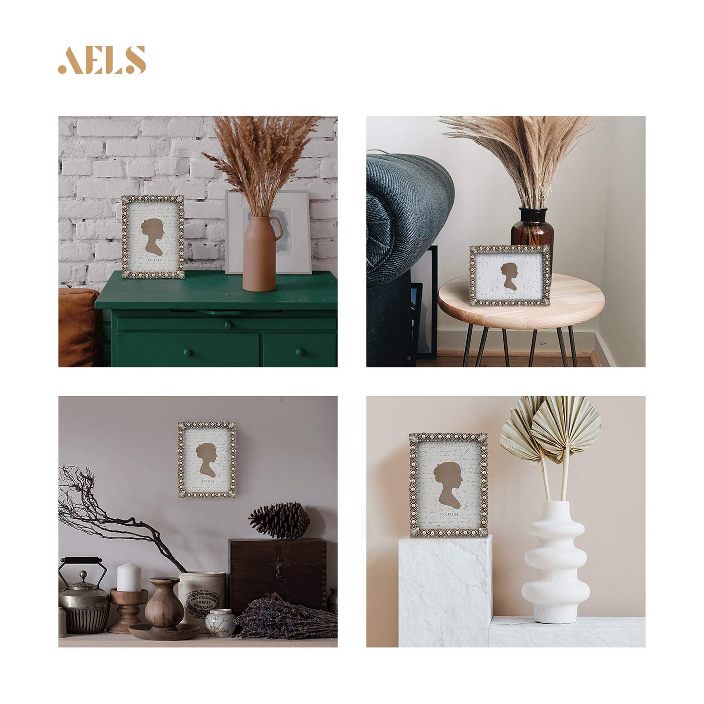 AELS 4x6 Inch Vintage Picture Frame, Elegant Luxury Antique Photo Frames with Glass Front, Photo Display, Tabletop Wall Hanging, Gift Ideas, Pearl Pattern