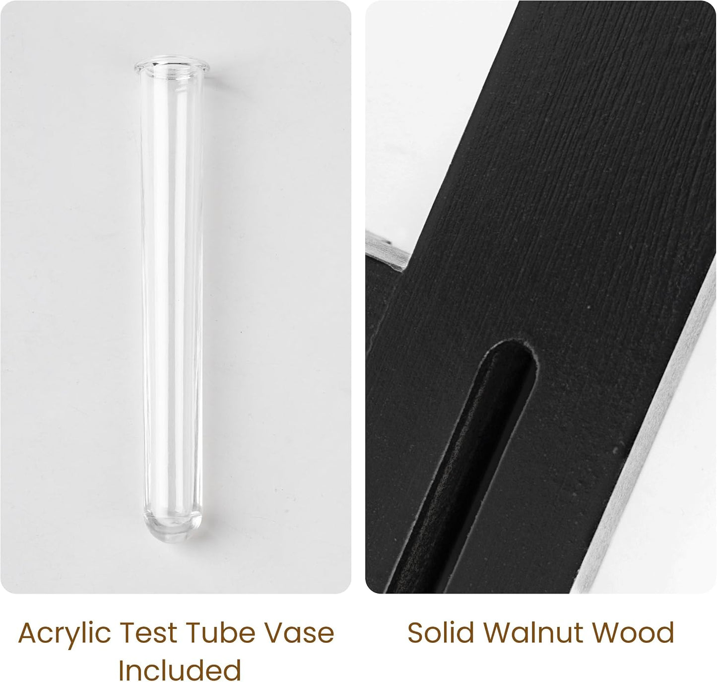 Black Wall Mounted Key Holder with Acrylic Vase & Mail Organizer, Wooden Entryway Key Rack with 5.9" Test Tube Vase, Decorative Key Hanger with Slot for Keys and Letters, Gift Idea