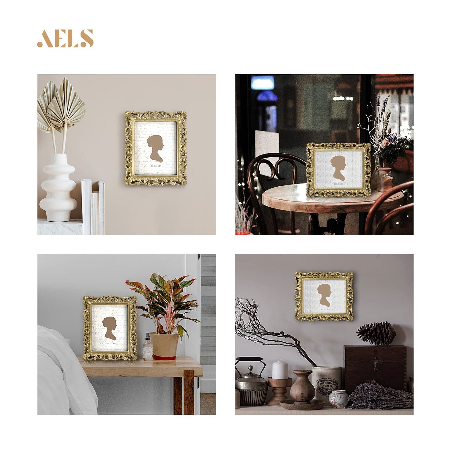 AELS 8x10 Inch Vintage Picture Frame, Elegant Antique Photo Frames with Glass Front, Photo Display, Tabletop Wall Hanging, Gift Ideas, Silver-gold Hollow Pattern