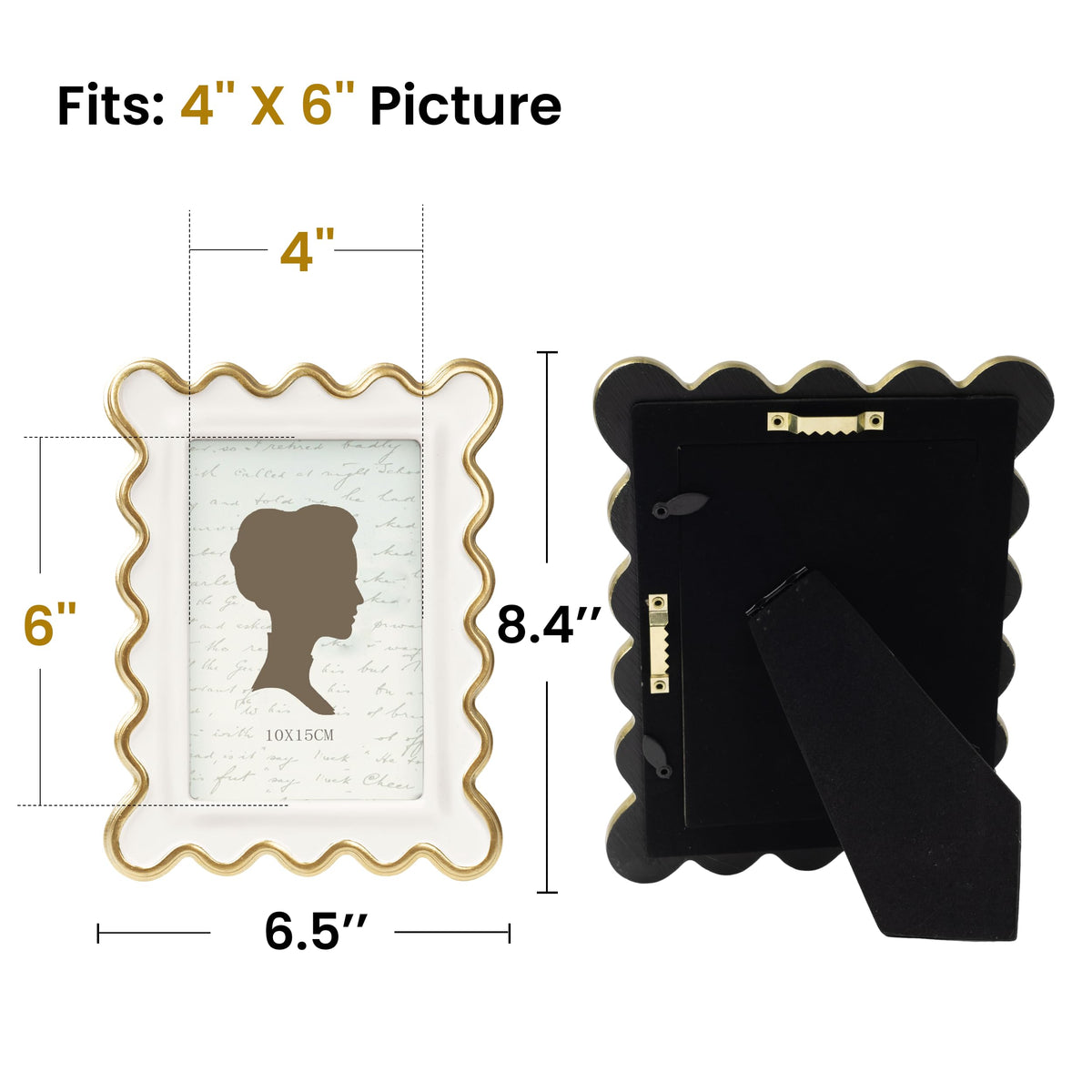 AELS 4x6 Inch Vintage Scalloped Picture Frame, Mid Century Modern Antique Photo Frames with Glass Front, Photo Display, Tabletop Wall Hanging, Gift Ideas, Dark Walnut