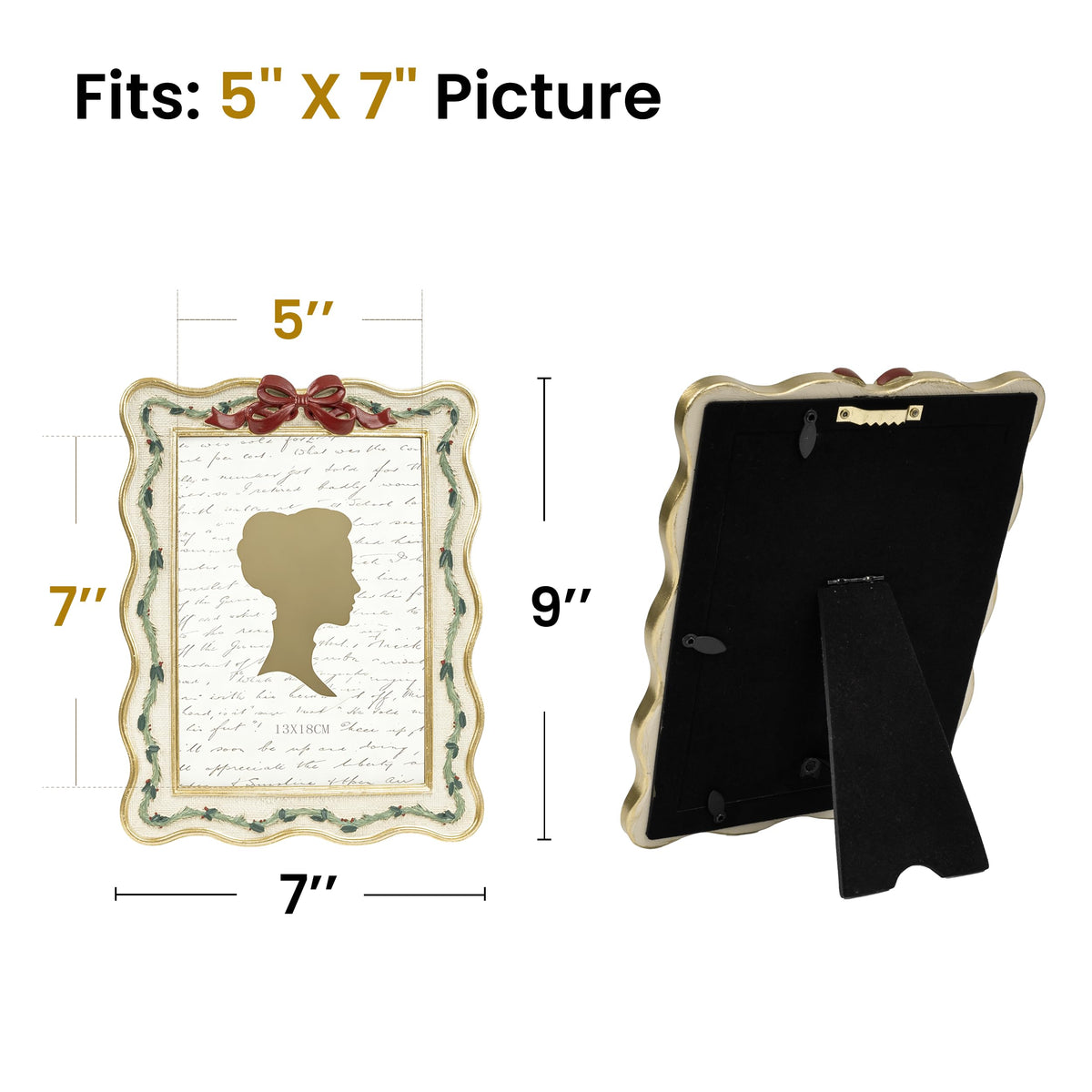 AELS 4x6 Inch Vintage Christmas Tree Picture Frames White Gold Bow