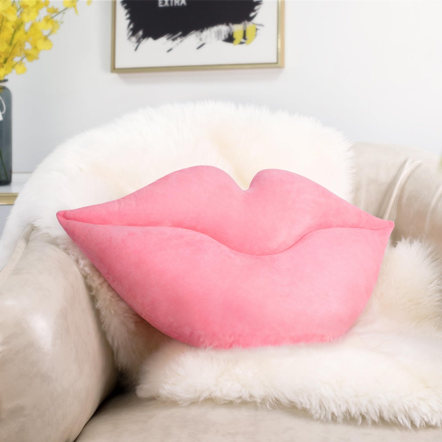 AELS 3D Large Lips Throw Pillows Smooth Soft Velvet Decorative Throw Pillows Love Pillows Cute Pillow 24 X 12 inches for Couch Sofa Bed Living Room Bedroom, Red
