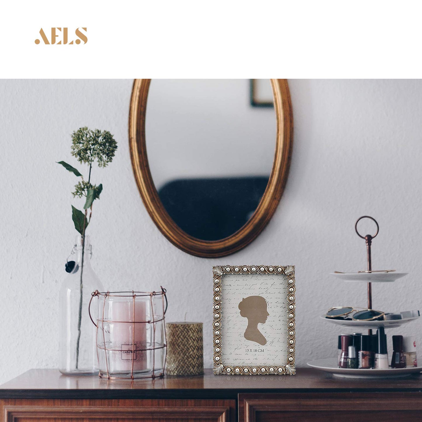 AELS 4x6 Inch Vintage Picture Frame, Elegant Luxury Antique Photo Frames with Glass Front, Photo Display, Tabletop Wall Hanging, Gift Ideas, Pearl Pattern