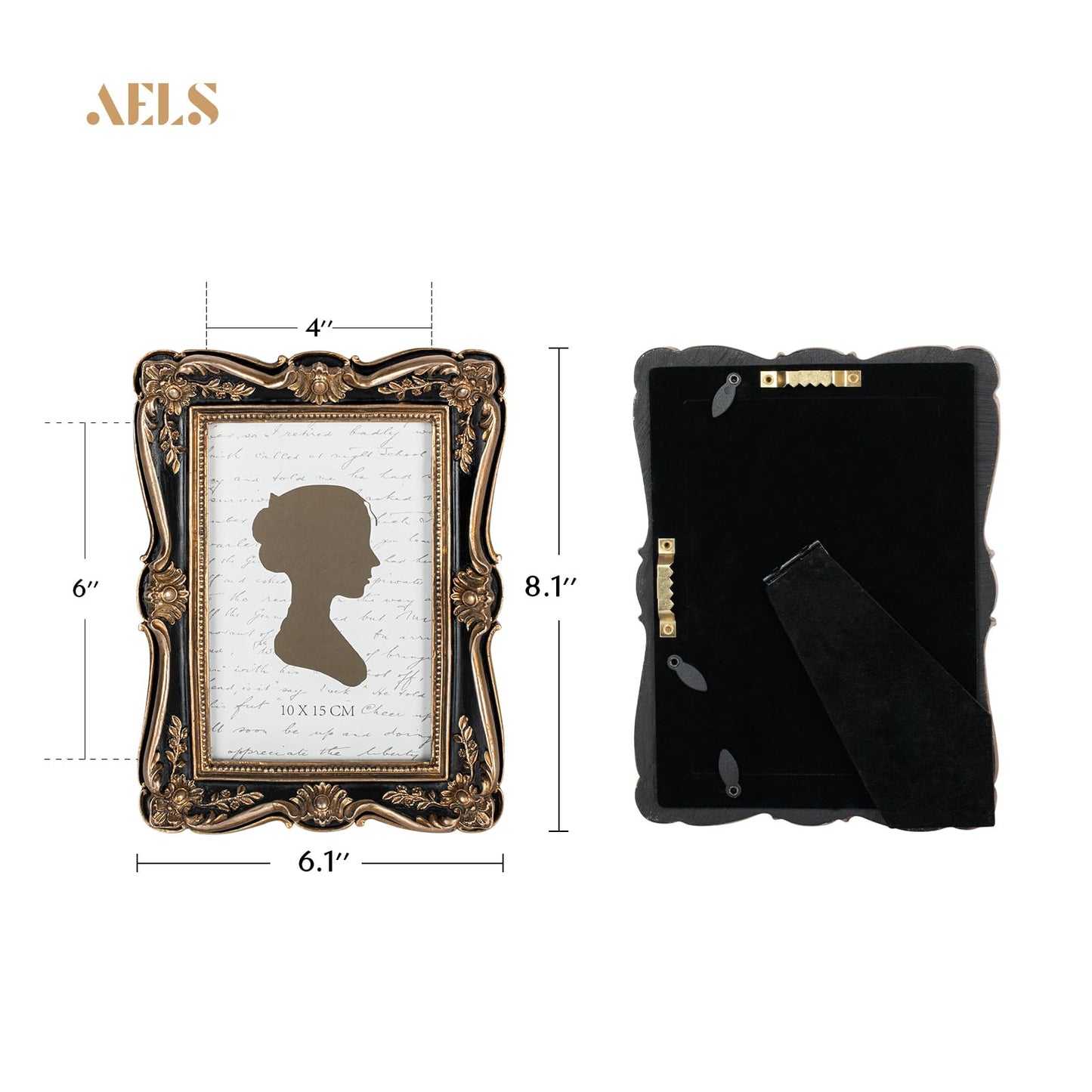AELS 4x6 Inch Vintage Picture Frame, Elegant Antique Photo Frames with Glass Front, Photo Display, Tabletop Wall Hanging, Gift Ideas, Gold and Green