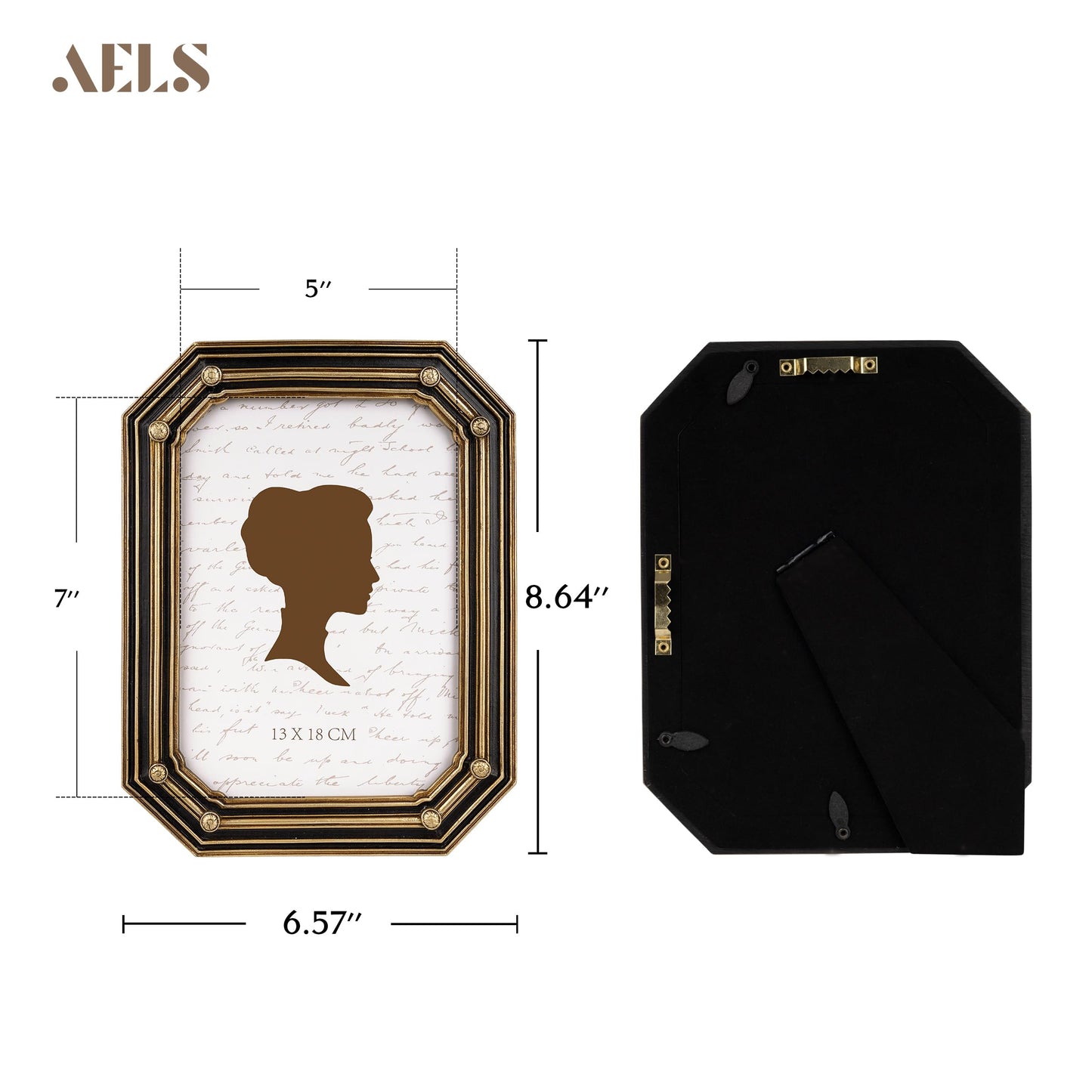 AELS 4x6 Inch Vintage Octagon Picture Frame, Elegant Antique Photo Frames with Glass Front, Photo Display, Tabletop Wall Hanging, Gift Ideas, Gold and Black Polygon
