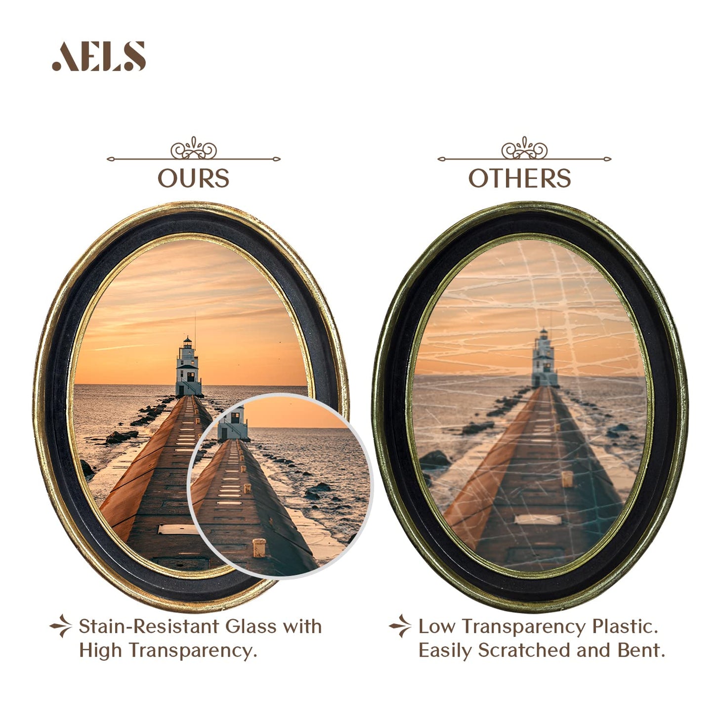 AELS 2.5x3.5 Inch Small Wallet Size Vintage Picture Frame, Elegant Antique Mini Photo Frames with Glass Front, Photo Display, Tabletop Wall Hanging, Gift Ideas, Black Oval with Gold Trim