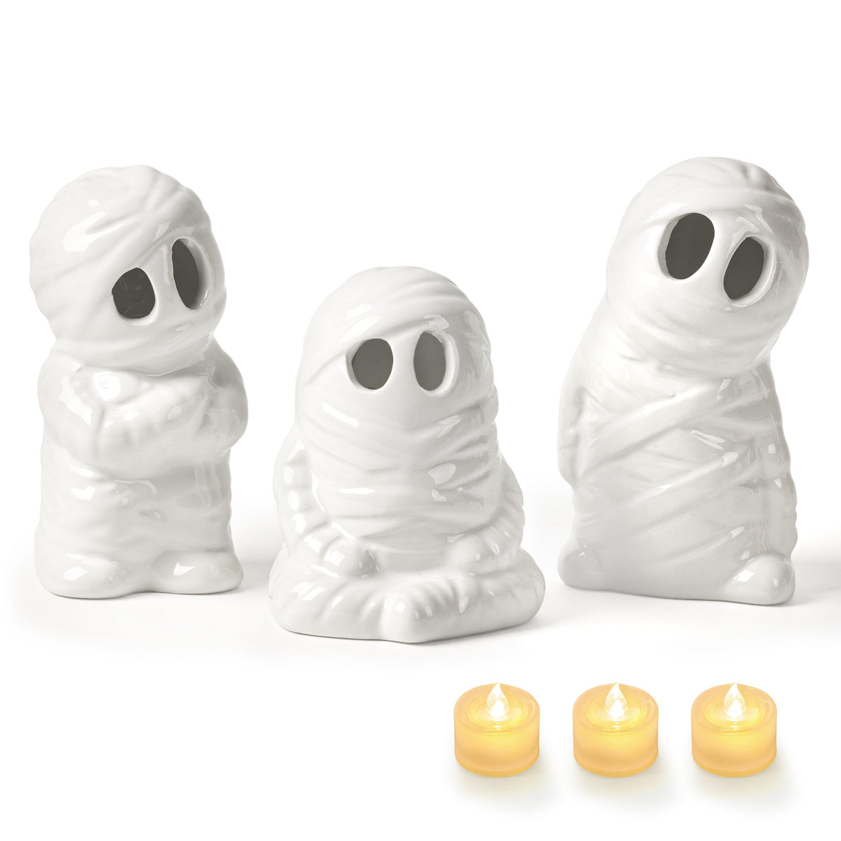 AELS Ceramic Ghost Candle Holder Set of 3, Halloween Tea Light Decor
