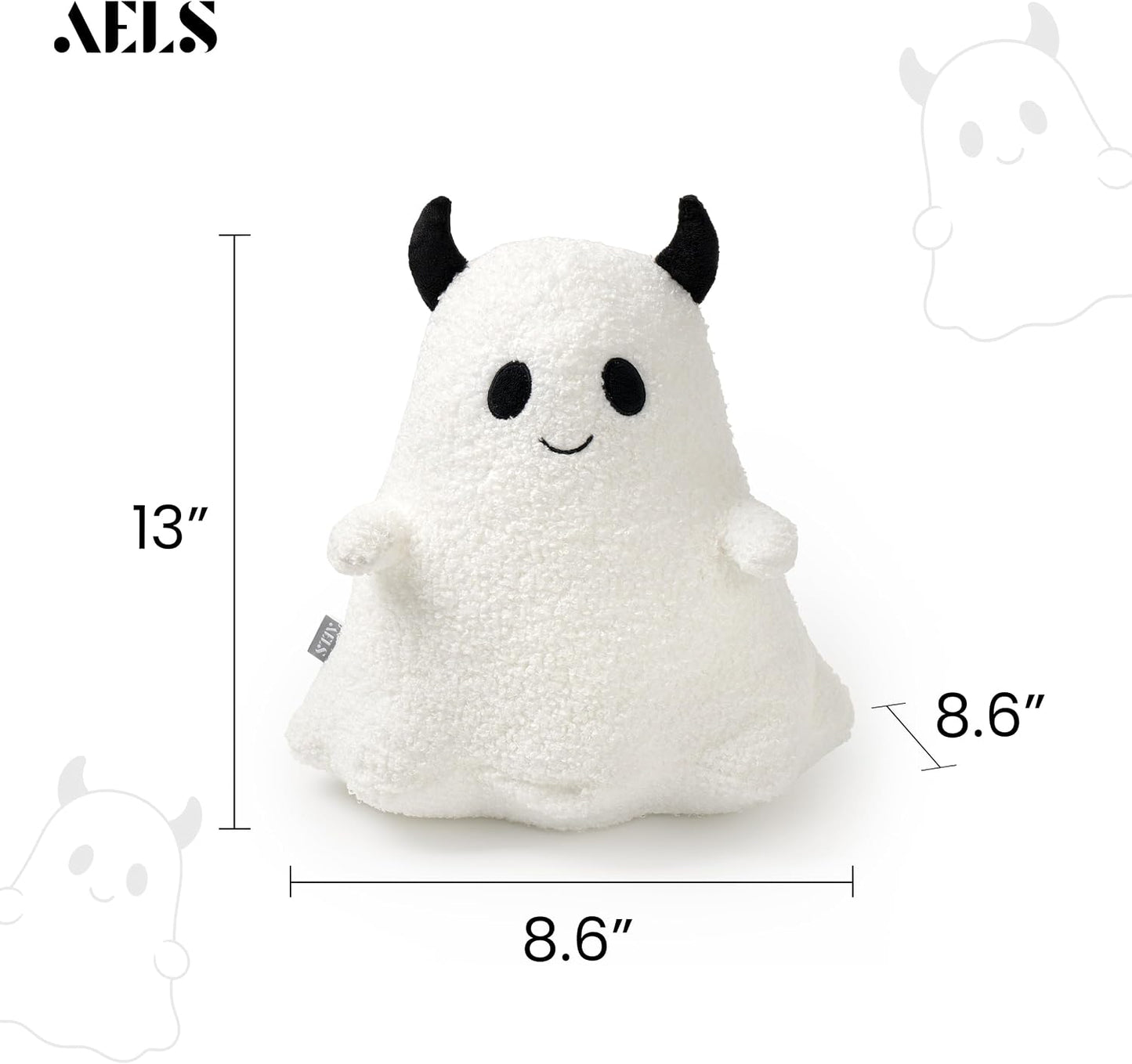 AELS Ghost with Horns Throw Pillow, Spooky Halloween Decorative Pillow | Soft Plush White Ghost Pillow for Couch Sofa Bed Living Room Decor, Cute Spooky Halloween Party Decoration