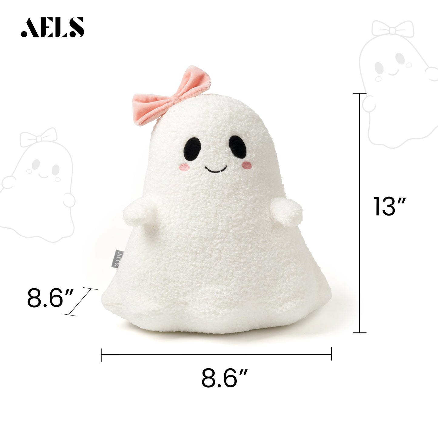 AELS Ghost with Horns Throw Pillow, Spooky Halloween Decorative Pillow | Soft Plush White Ghost Pillow for Couch Sofa Bed Living Room Decor, Cute Spooky Halloween Party Decoration