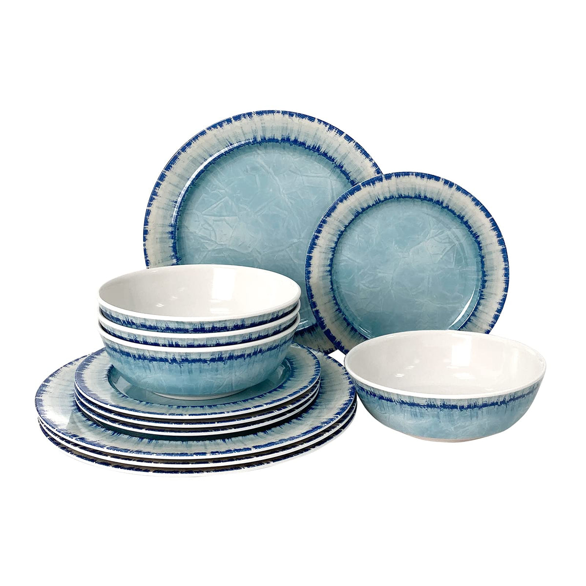 AELS Melamine Dinnerware Set of 18 Pcs Dinner Dishes Set, Lightweight Unbreakable for Indoor and Outdoor Use, BPA Free, Dishwasher Safe, Light Blue