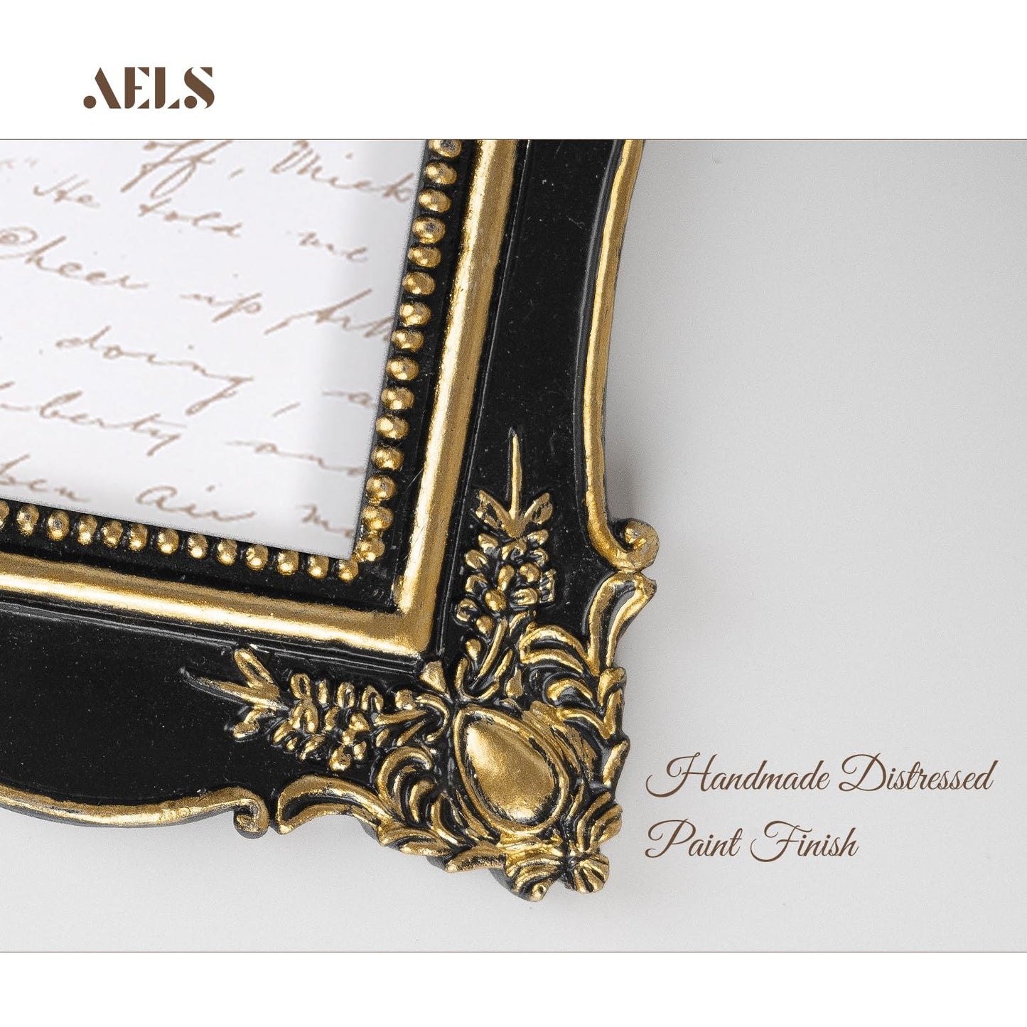 AELS 5x7 Inch Vintage Picture Frame, Elegant Antique Photo Frames with Glass Front, Photo Display, Tabletop Wall Hanging, Gift Ideas, Gold and Black