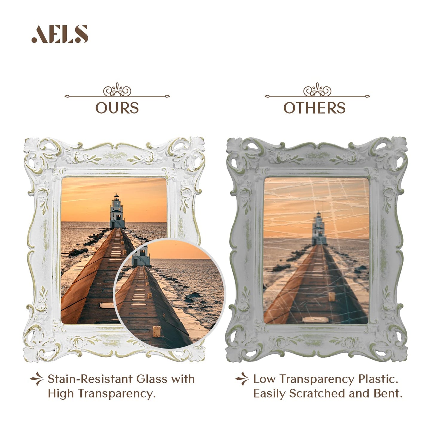 AELS 5x7 Inch Vintage Picture Frame, Elegant Antique Photo Frames with Glass Front, Photo Display, Tabletop Wall Hanging, Gift Ideas, Off White