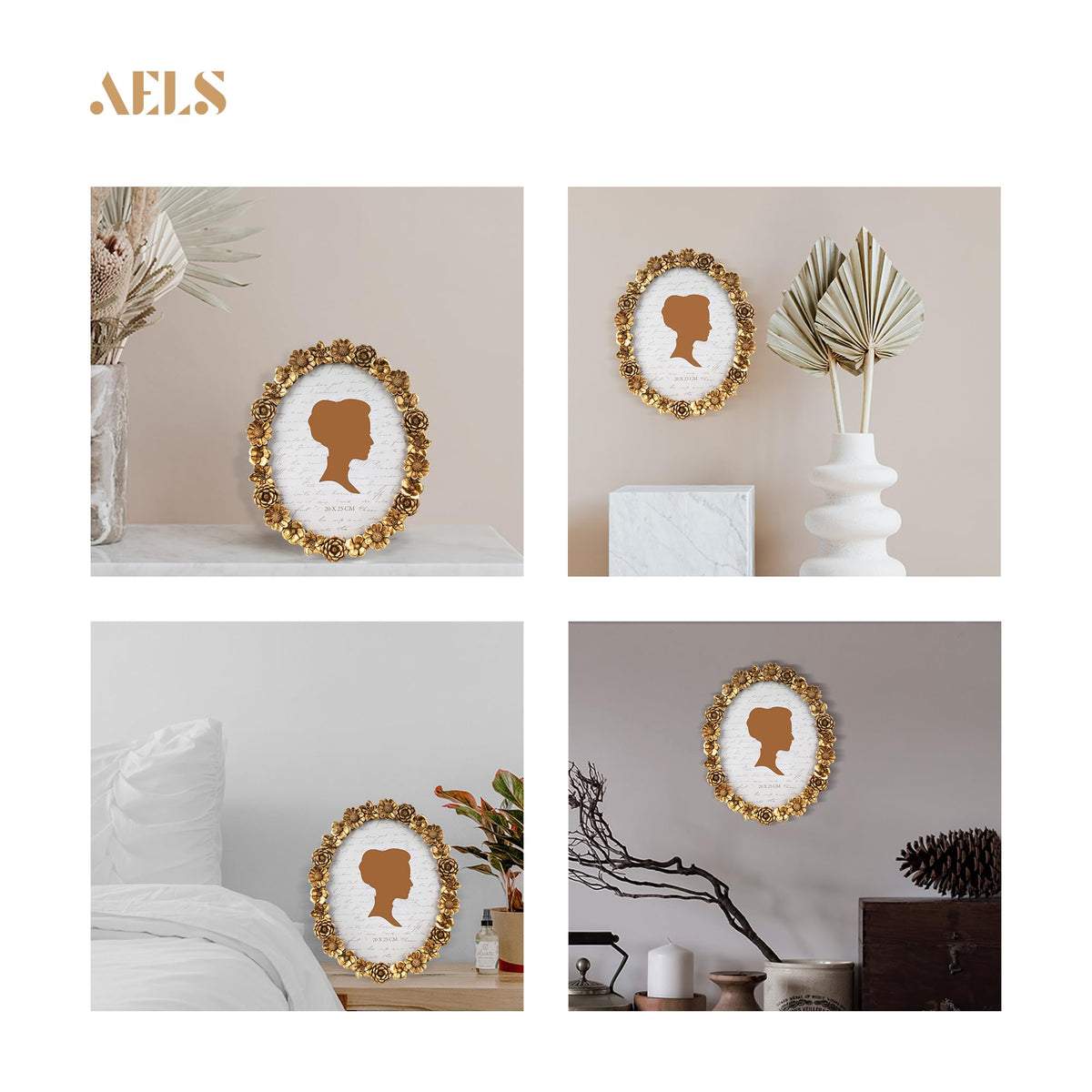 AELS 5x7 Inch Vintage Picture Frame, Elegant Antique Oval Photo Frames with Glass Front, Photo Display, Tabletop Wall Hanging, Gift Ideas, Gold Flower