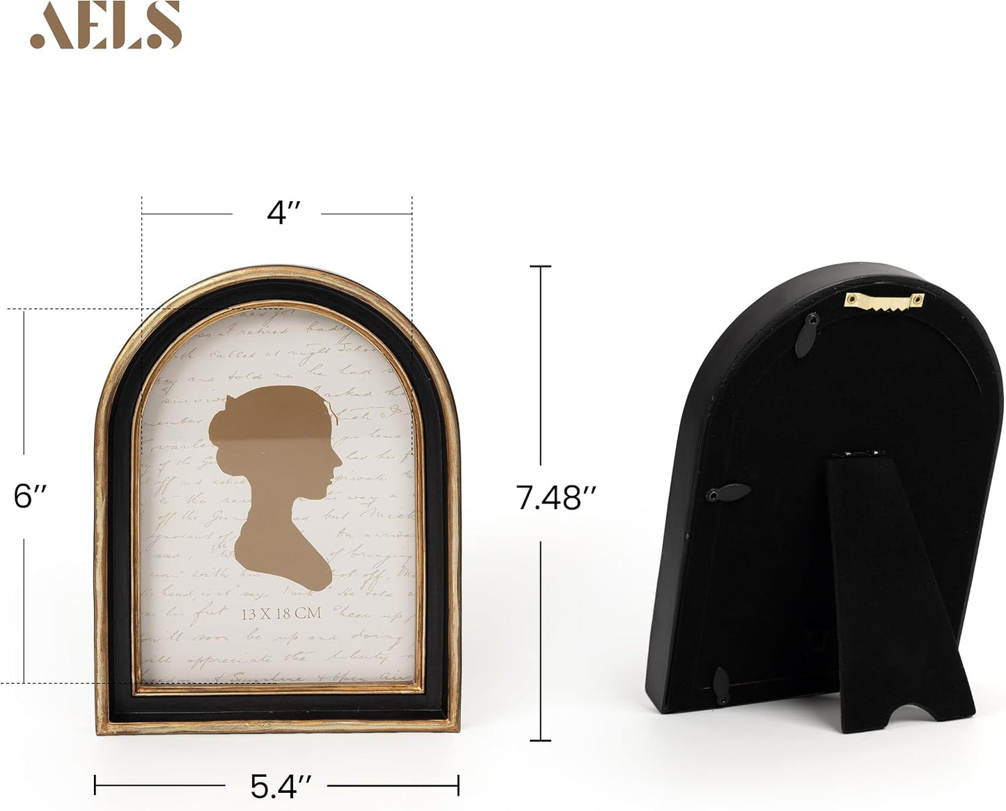 AELS 5x7 Inch Vintage Arch Picture Frame, Black and Golden Picture Frame with Glass Front, Elegant Photo Display, Tabletop Wall Hanging, Gift Ideas