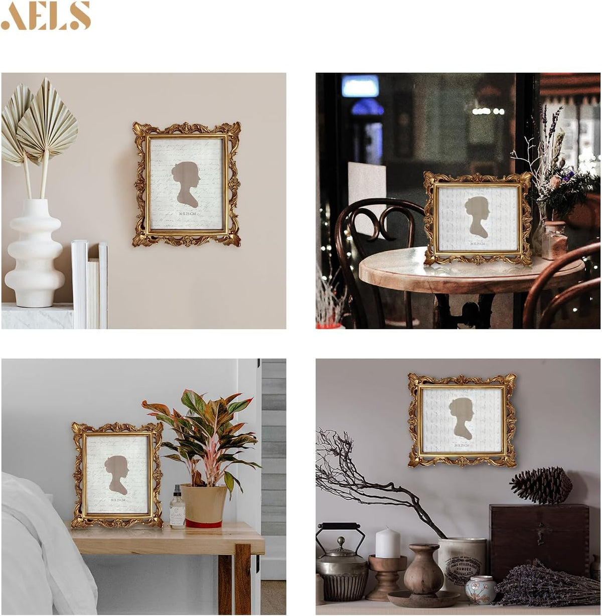 AELS 8x10 Inch Vintage Picture Frame, Elegant Antique Photo Frames with Glass Front, Photo Display, Tabletop Wall Hanging, Gift Ideas, Golden Bronze
