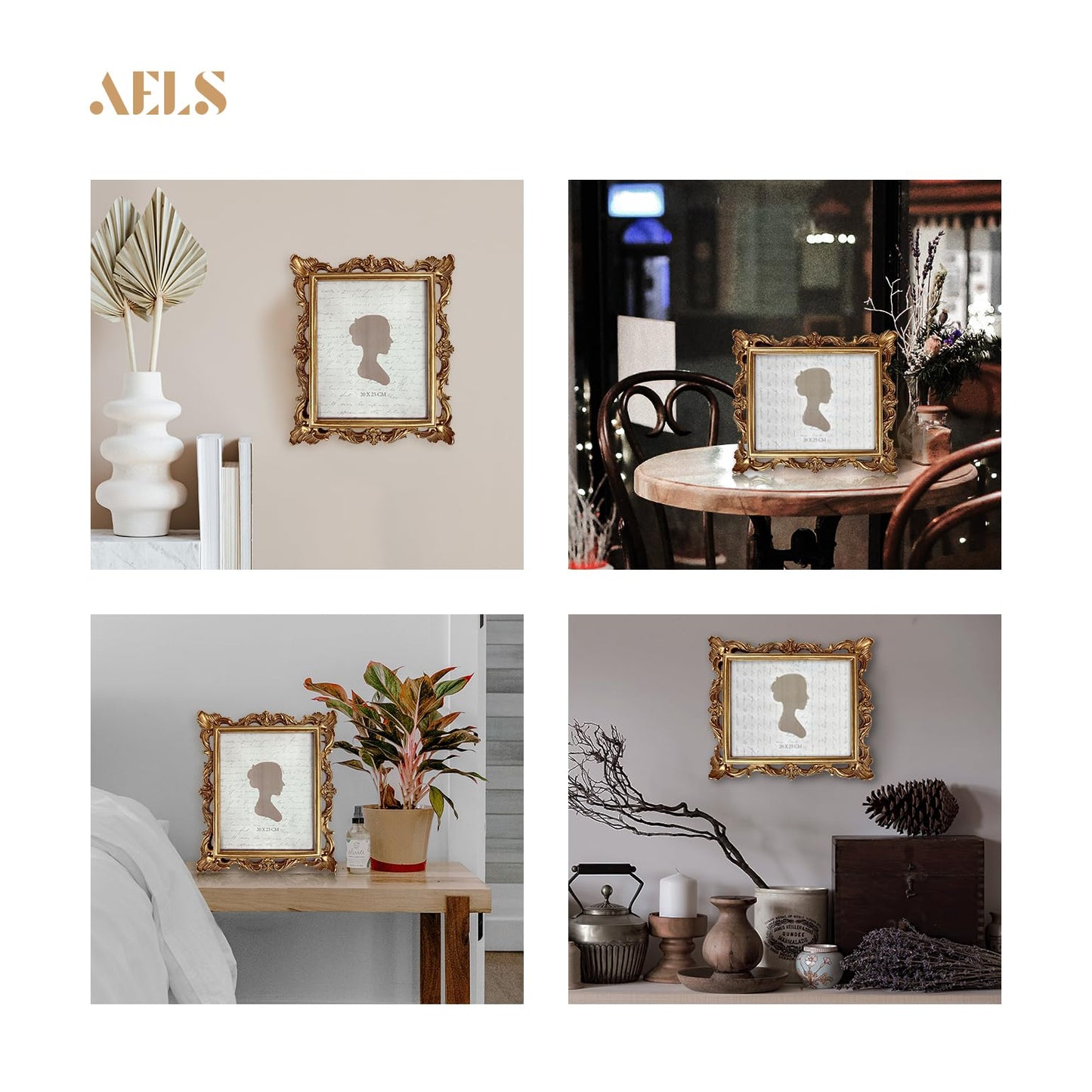 AELS 4x6 Inch Vintage Picture Frame, Elegant Antique Photo Frames with Glass Front, Photo Display, Tabletop Wall Hanging, Gift Ideas