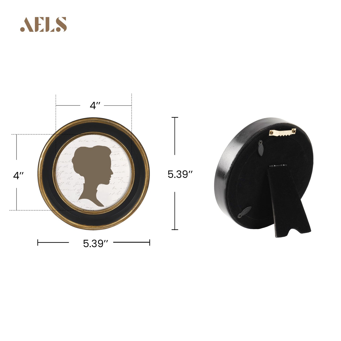 AELS 2.5x3.5 Inch Small Wallet Size Vintage Picture Frame, Elegant Antique Mini Photo Frames with Glass Front, Photo Display, Tabletop Wall Hanging, Gift Ideas, Black Oval with Gold Trim