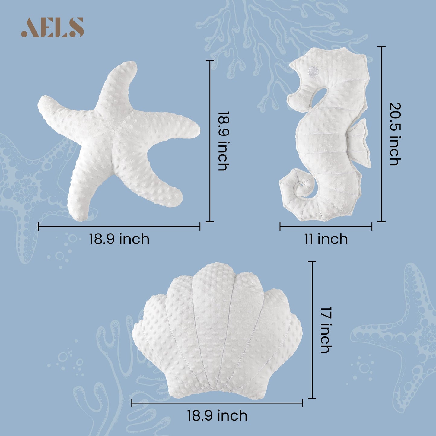 AELS Coastal Throw Pillows Set of 2, Starfish Shell Pillows, Beach Ocean Nautical Themed Smooth Soft Minky Decorative Throw Pillows, Cute Pillow for Couch Sofa Bed Living Room Bedroom Nursery, White