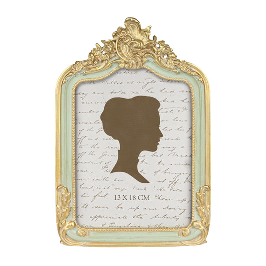 AELS 5x7 Inch Vintage Picture Frame, Elegant Antique Photo Frames with Glass Front, Photo Display, Tabletop Wall Hanging, Gift Ideas, Gold and Sage Green