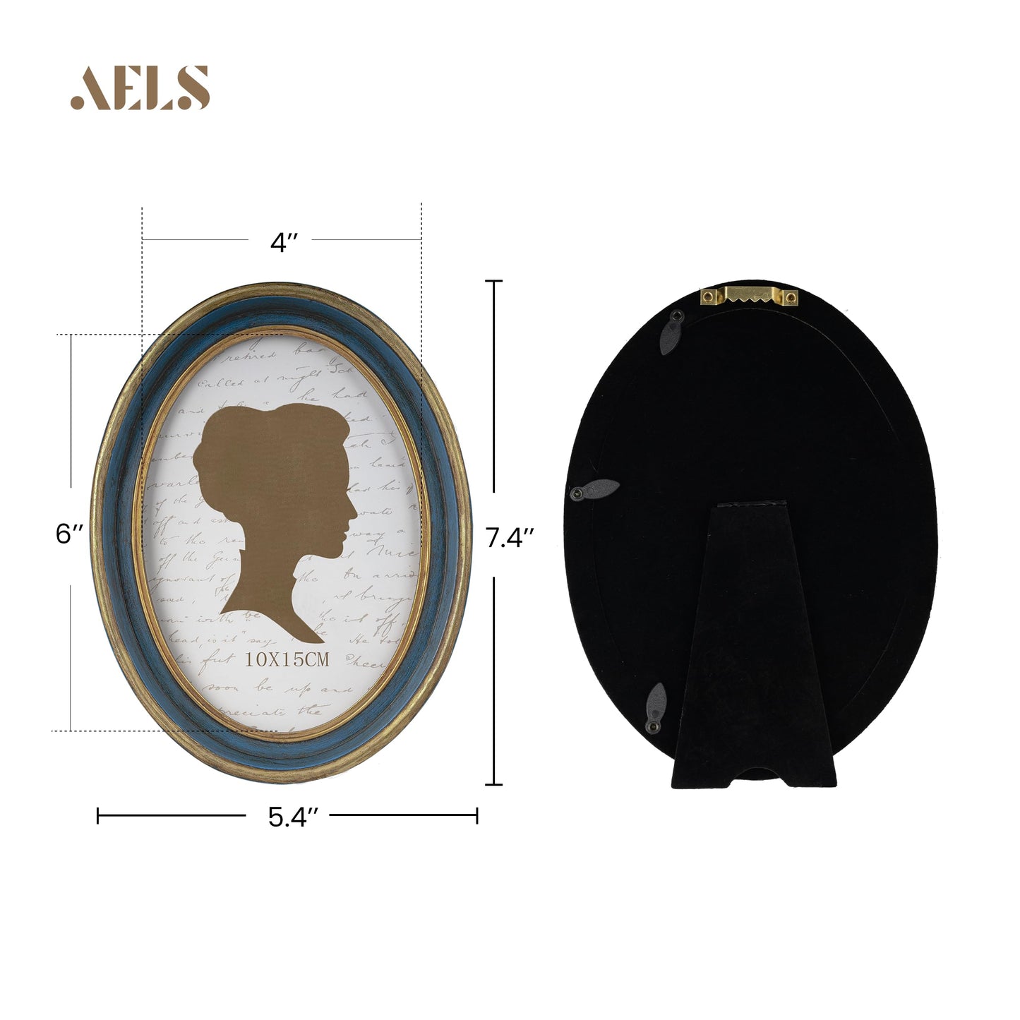 AELS 2.5x3.5 Inch Small Wallet Size Vintage Picture Frame, Elegant Antique Mini Photo Frames with Glass Front, Photo Display, Tabletop Wall Hanging, Gift Ideas, Black Oval with Gold Trim