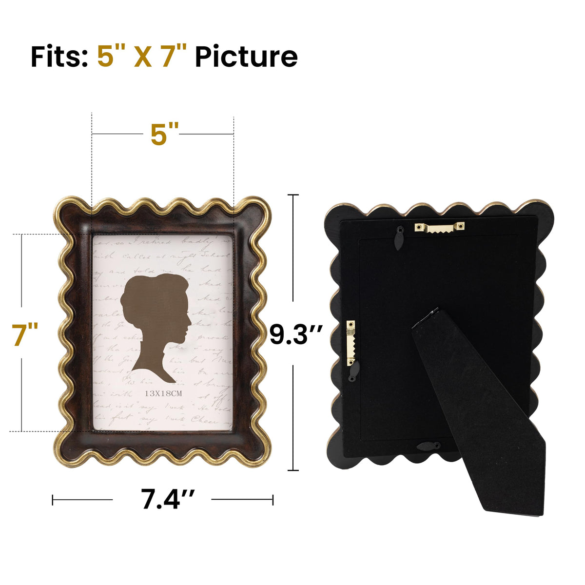 AELS 4x6 Inch Vintage Scalloped Picture Frame, Mid Century Modern Antique Photo Frames with Glass Front, Photo Display, Tabletop Wall Hanging, Gift Ideas, Dark Walnut